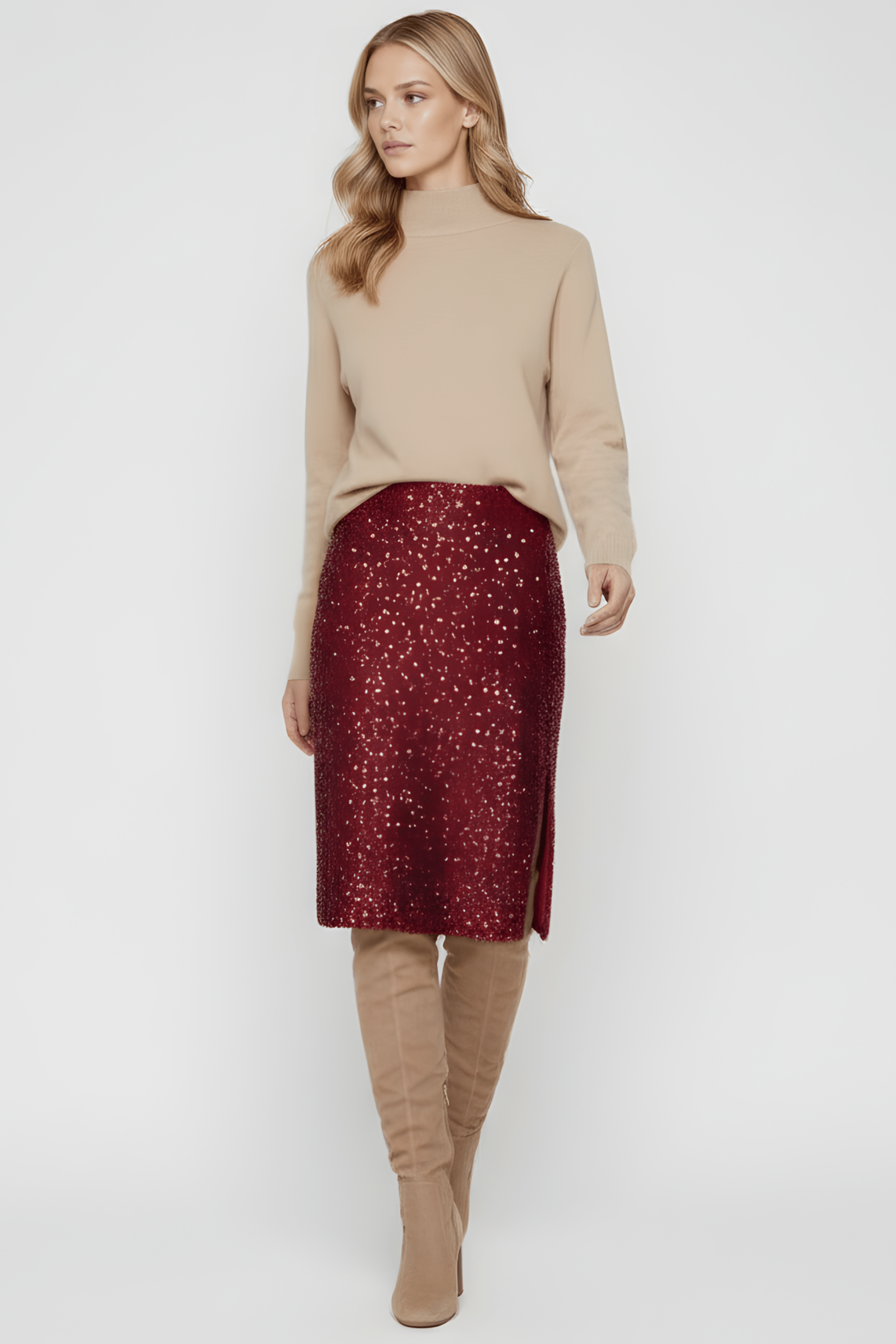 Falda granate de lentejuelas larga Lolitas&L - lolitasyl.com