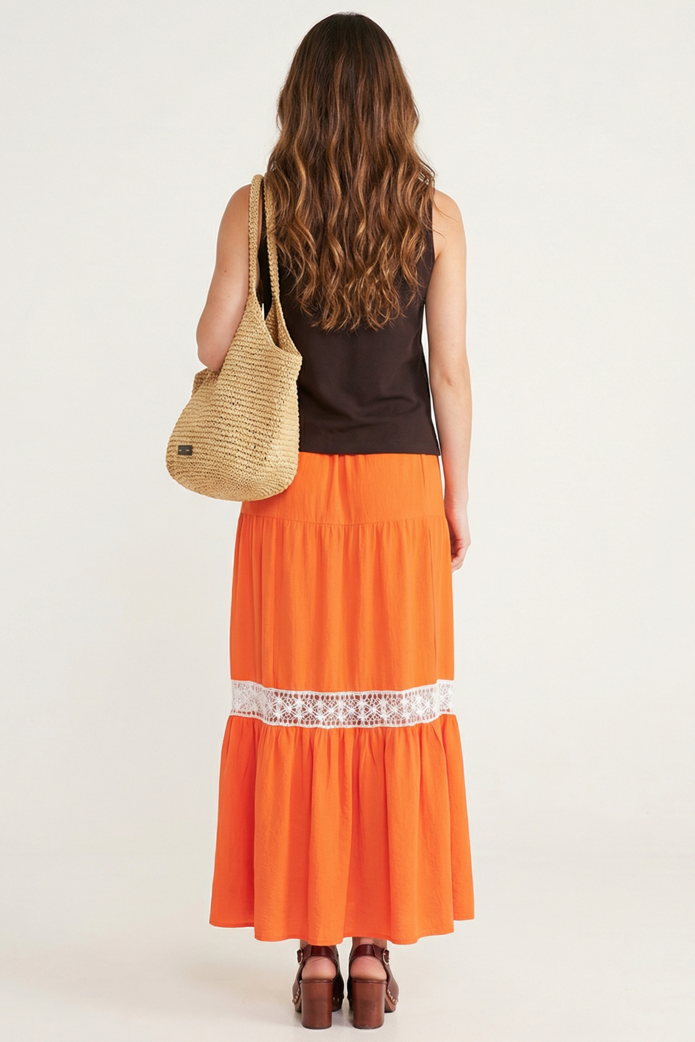 Falda larga naranja cortes con puntilla blanca LolitasyL