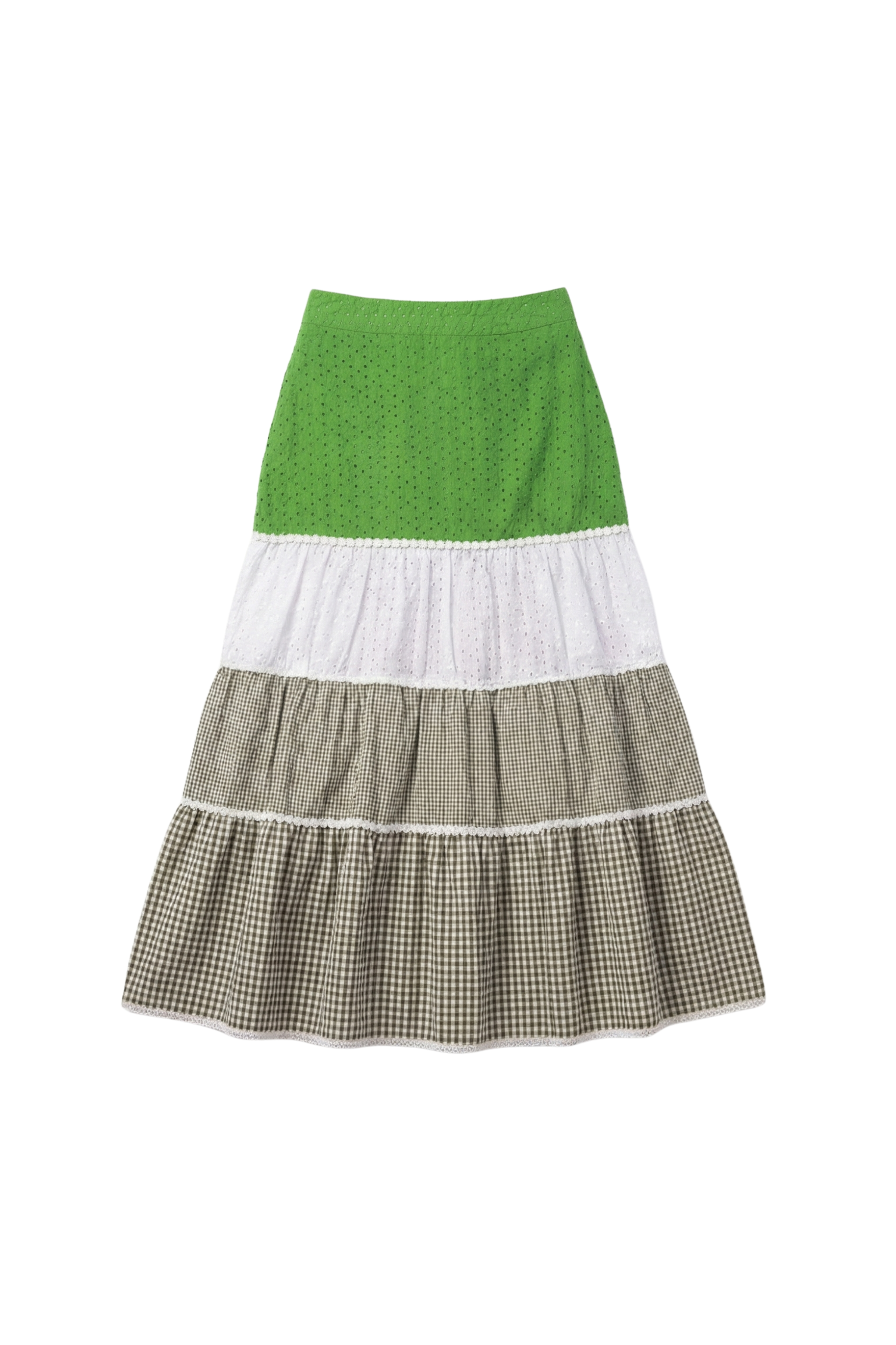 Falda larga patchwork bordado ingles y cuadro vichy Lolitas&L