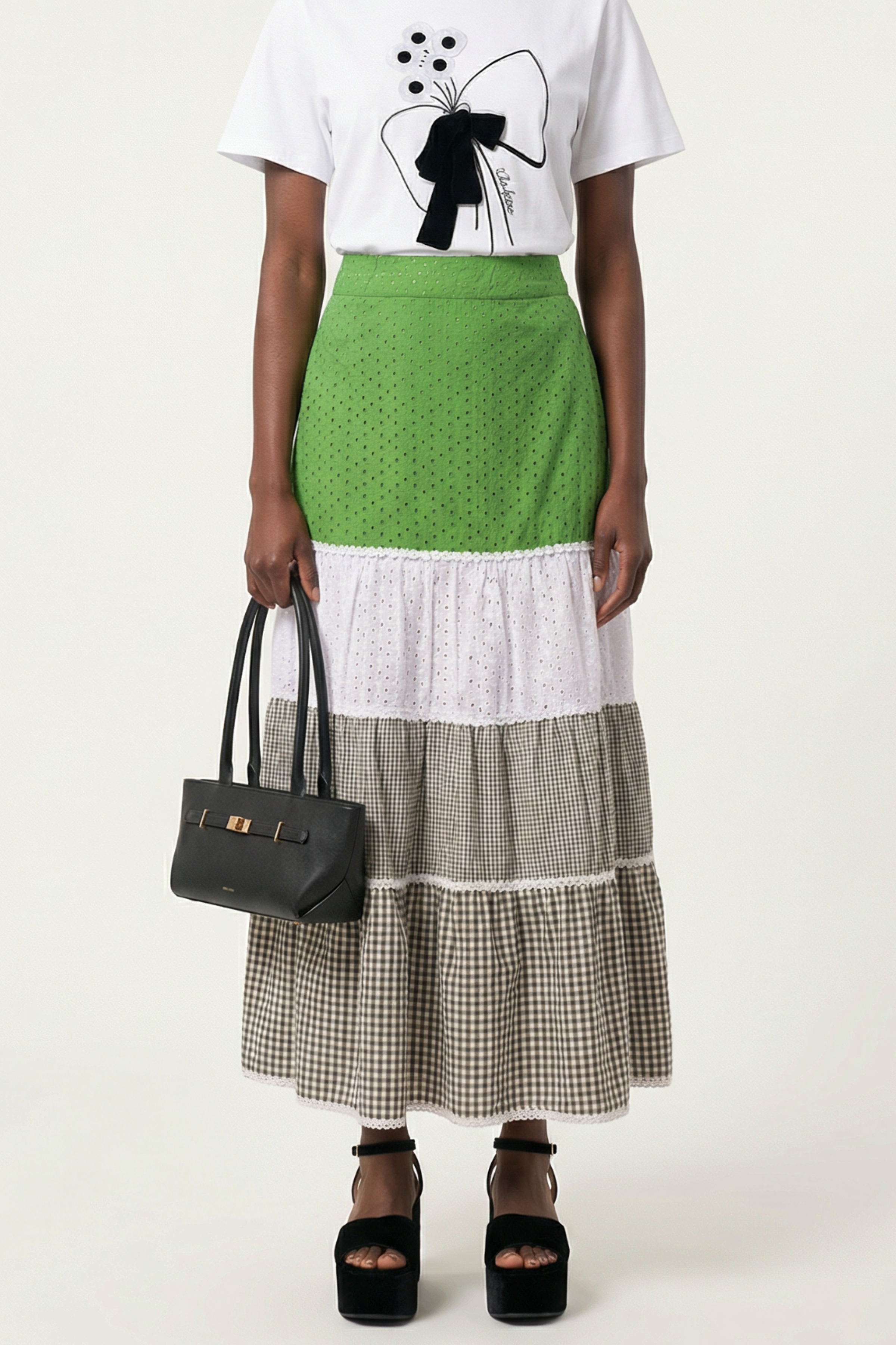 Falda larga patchwork bordado ingles y cuadro vichy Lolitas&L