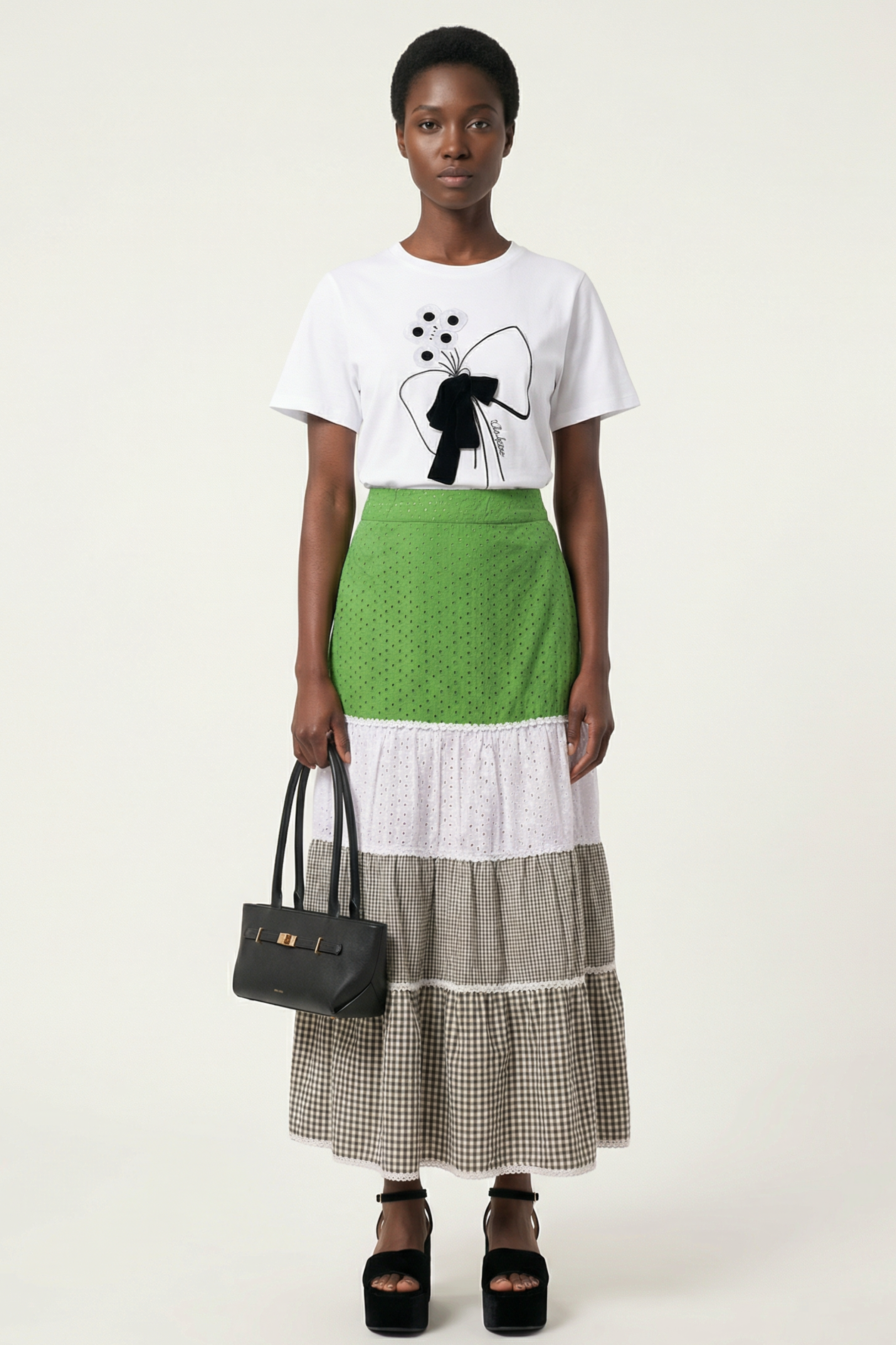 Falda larga patchwork bordado ingles y cuadro vichy Lolitas&L