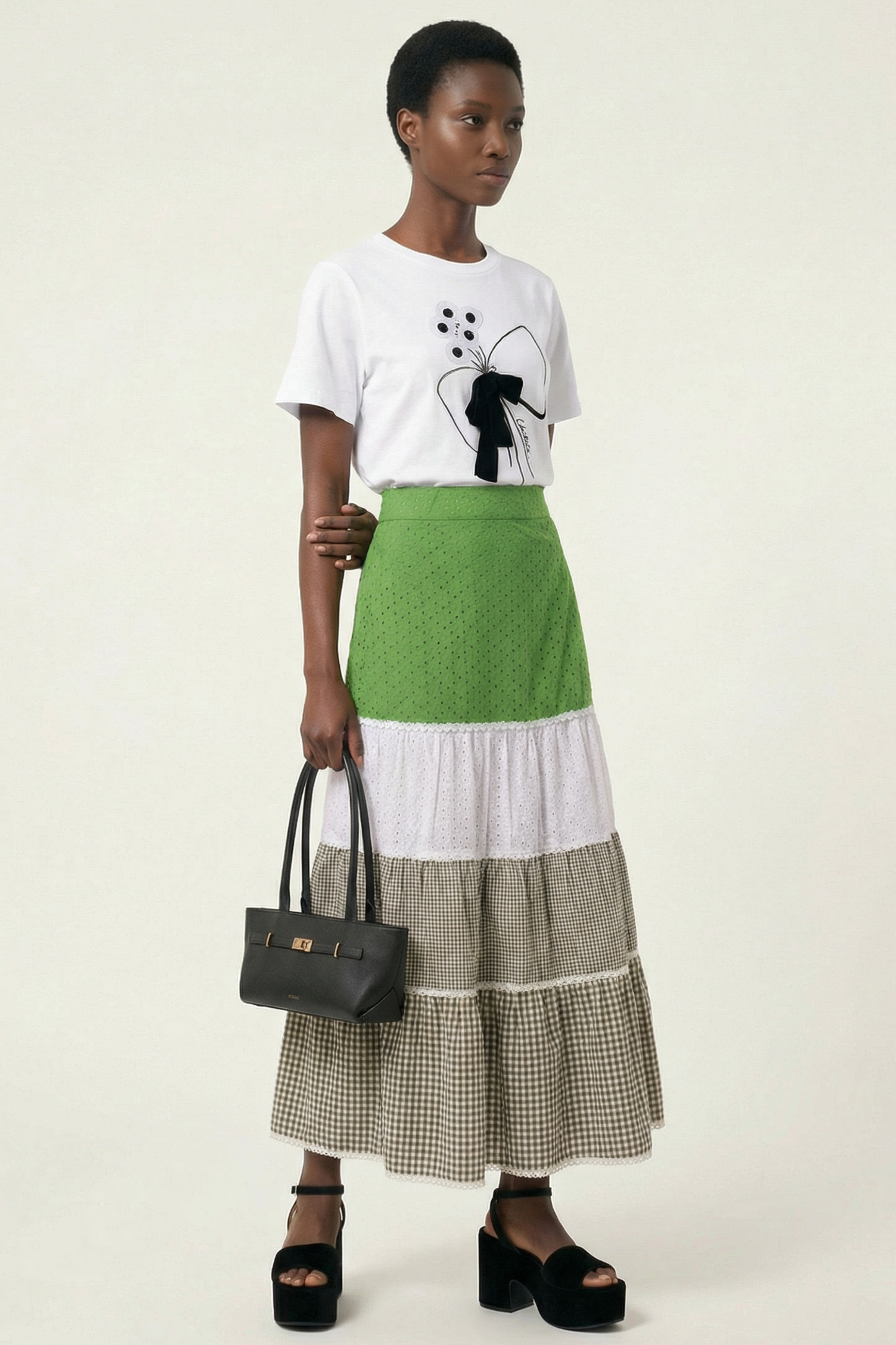 Falda larga patchwork bordado ingles y cuadro vichy Lolitas&L