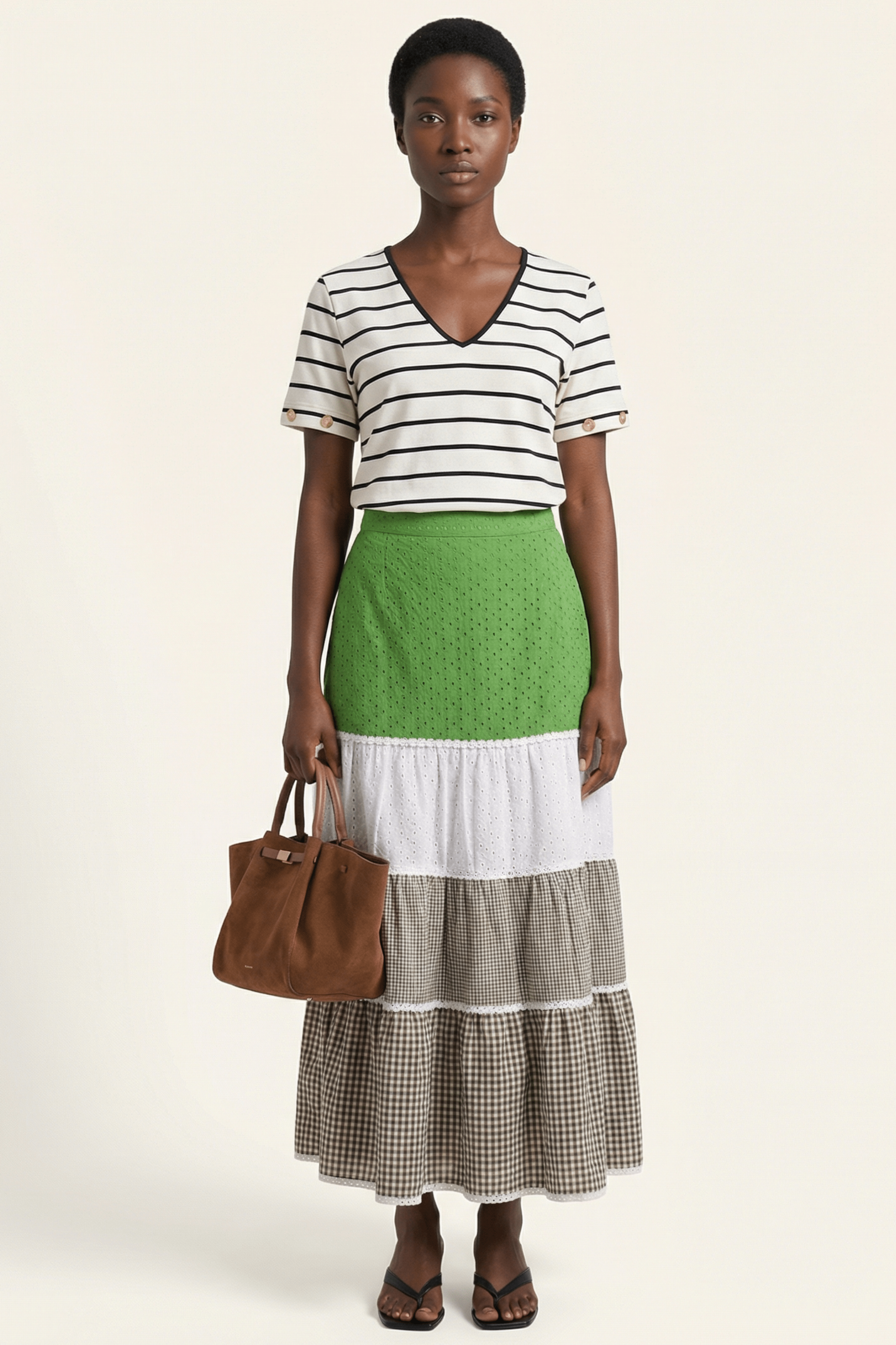 Falda larga patchwork bordado ingles y cuadro vichy Lolitas&L - lolitasyl.com