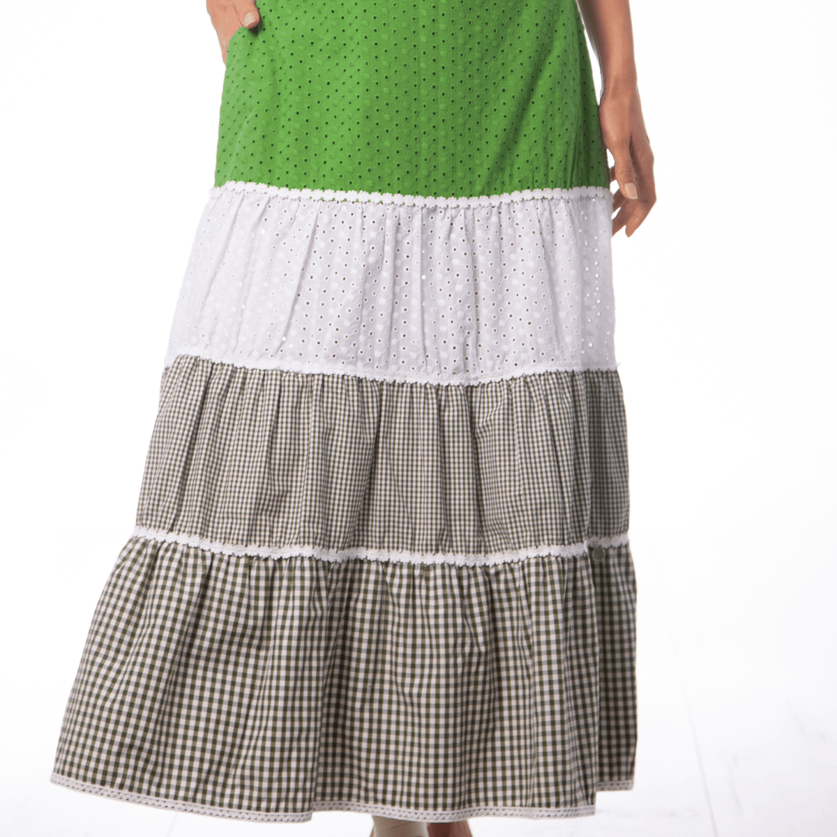 Falda larga patchwork bordado ingles y cuadro vichy Lolitas&L