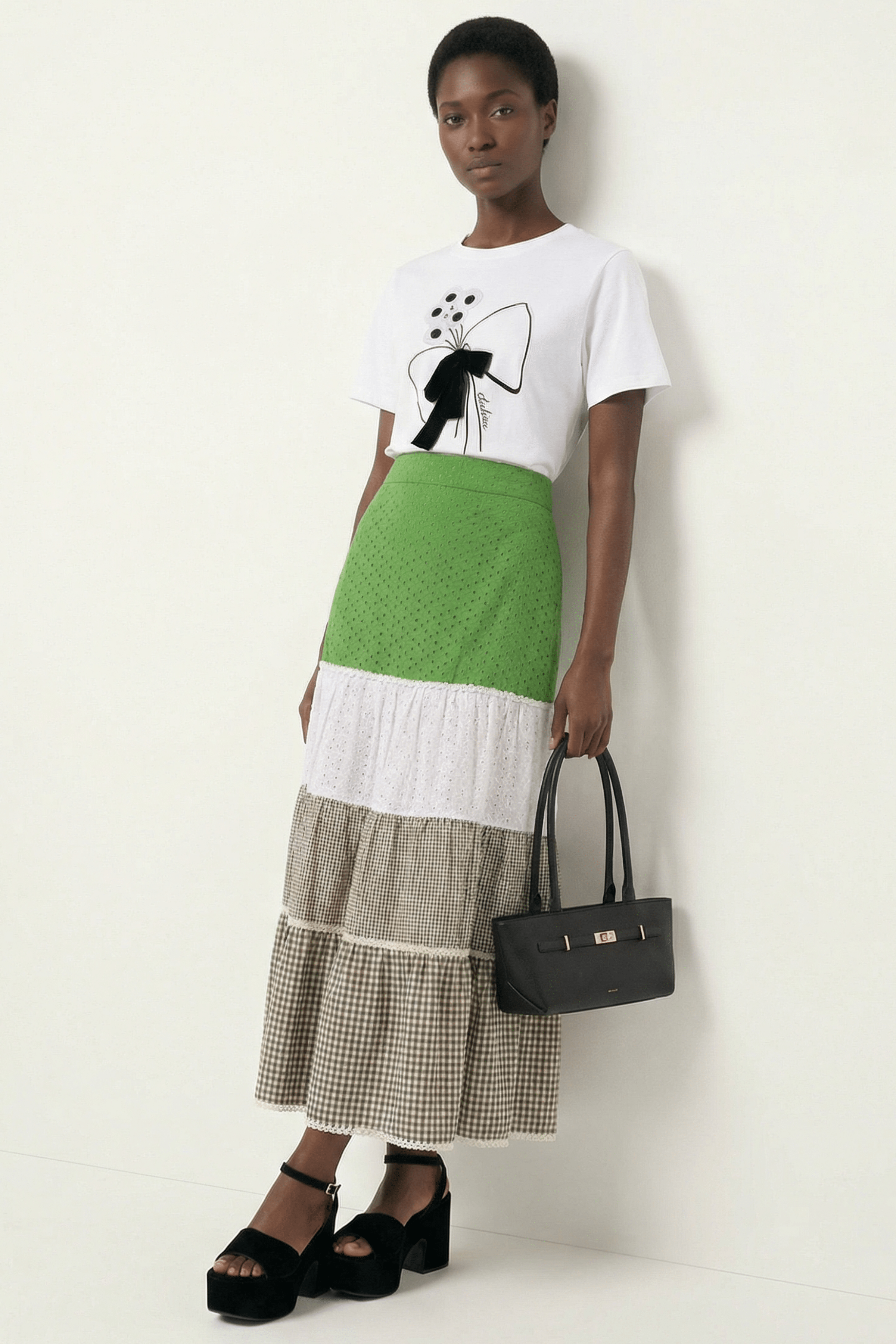 Falda larga patchwork bordado ingles y cuadro vichy Lolitas&L - lolitasyl.com