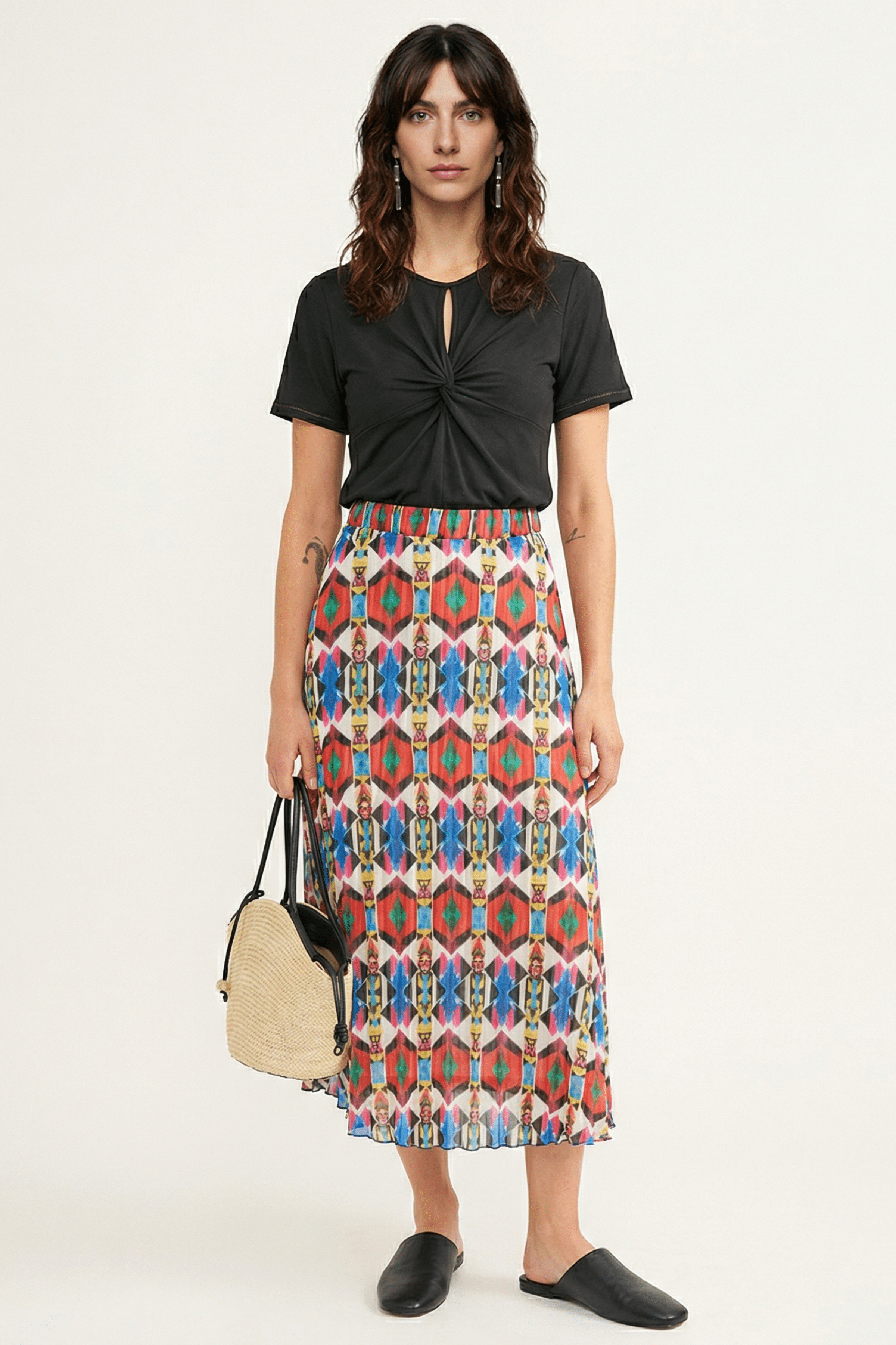 Falda larga plisada con estampado etnico Lolitas&L - lolitasyl.com