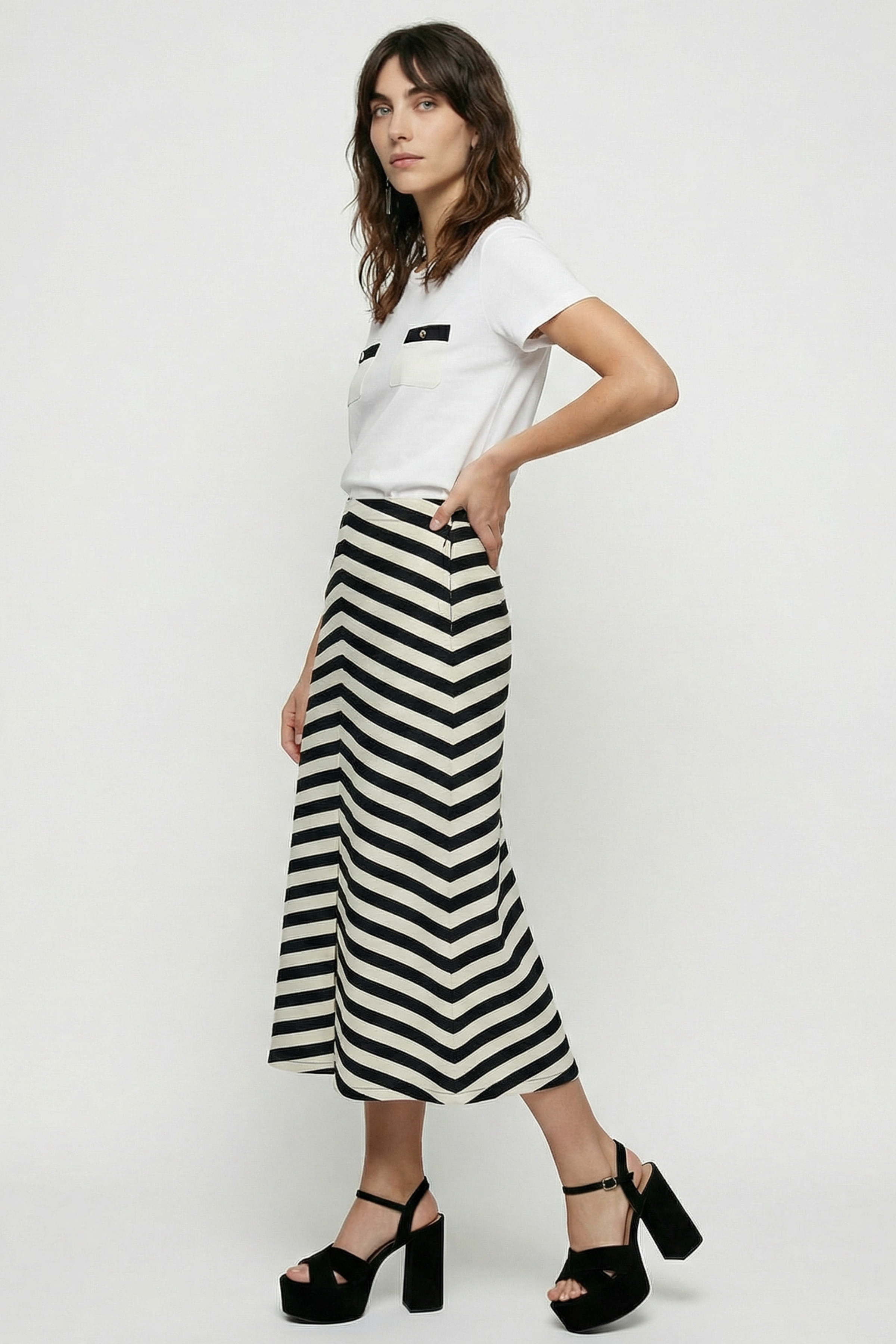 Falda larga de rayas con abertura en el delantero Lolitas&L