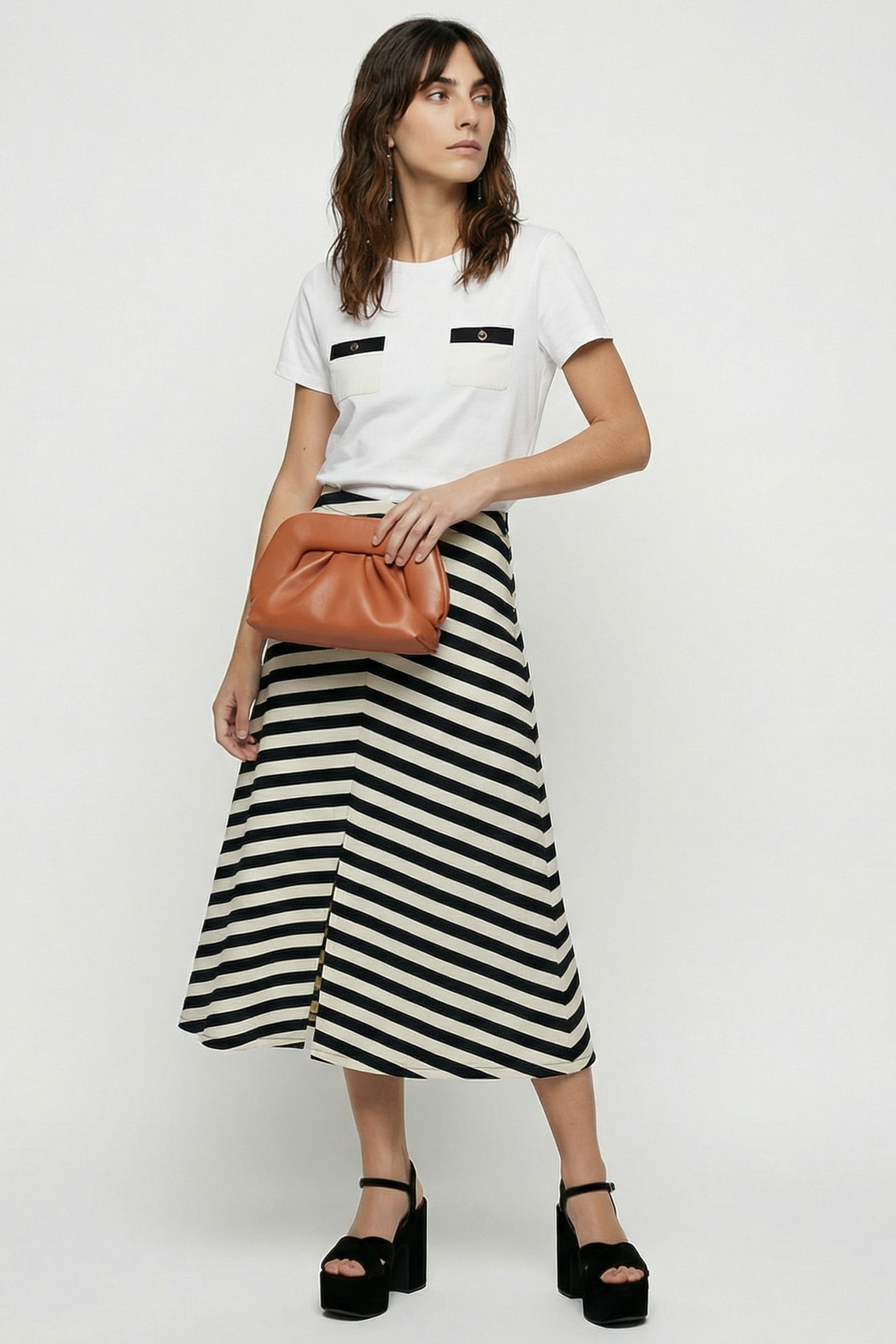 Falda larga de rayas con abertura en el delantero Lolitas&L