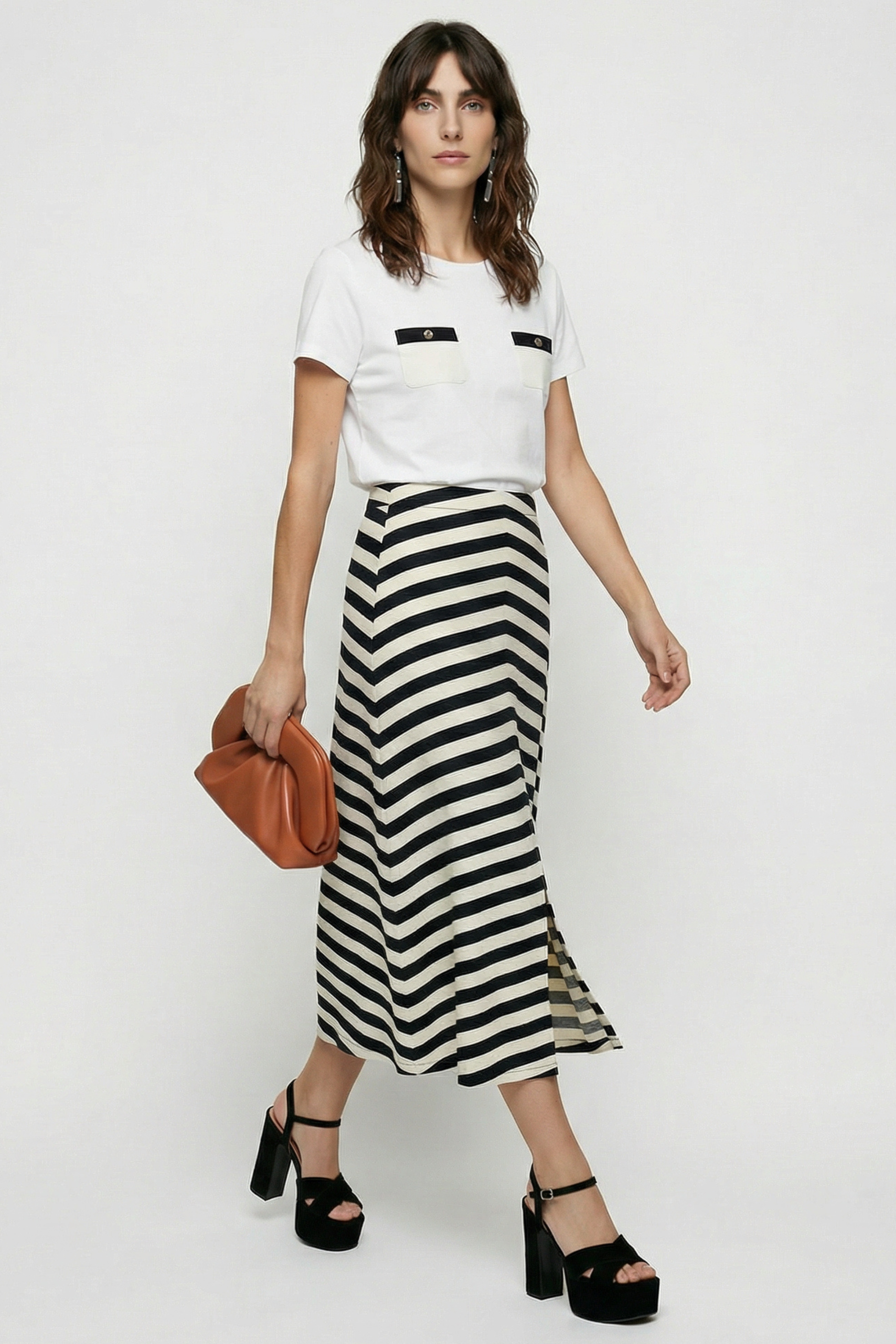 Falda larga de rayas con abertura en el delantero Lolitas&L