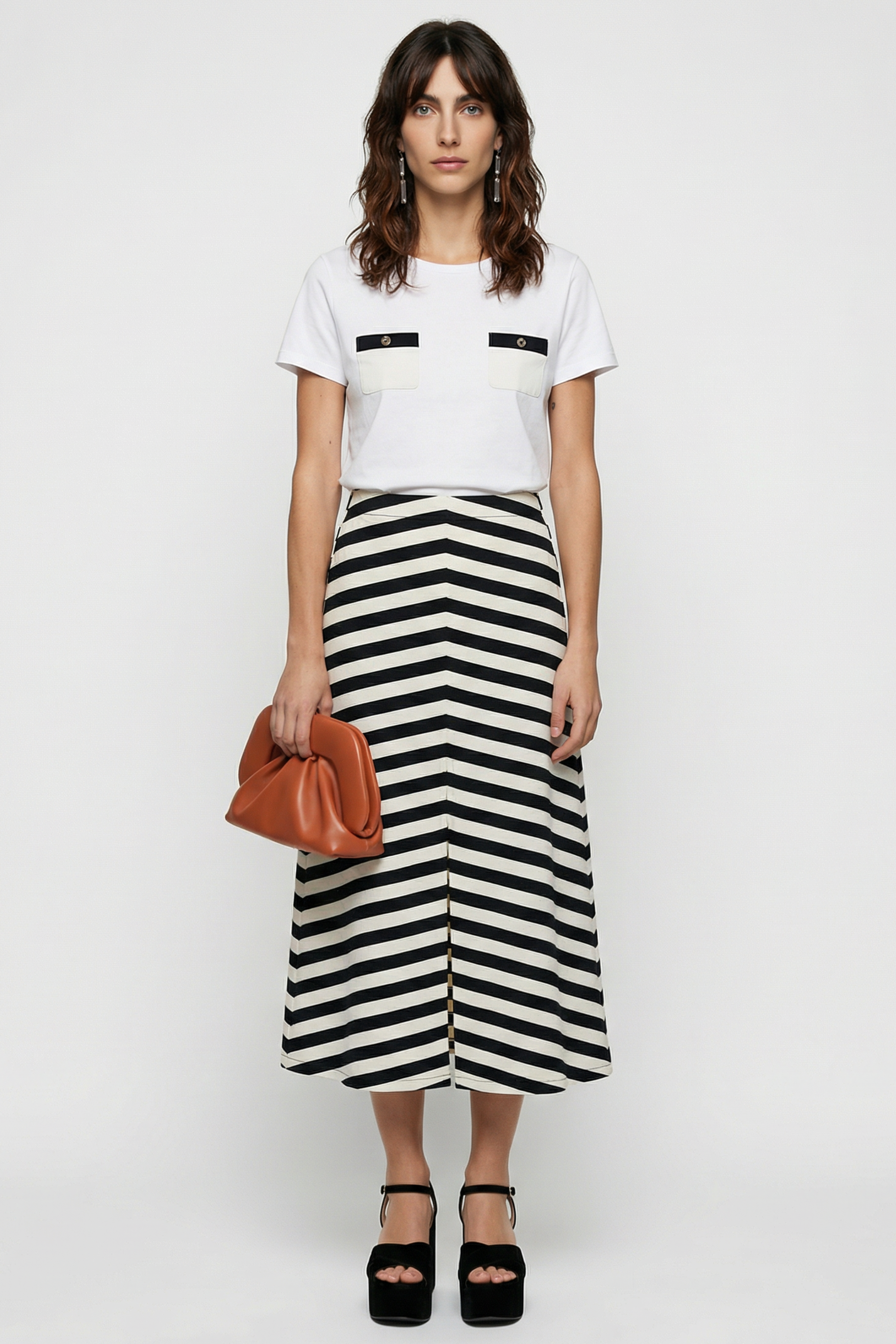 Falda larga de rayas con abertura en el delantero Lolitas&L