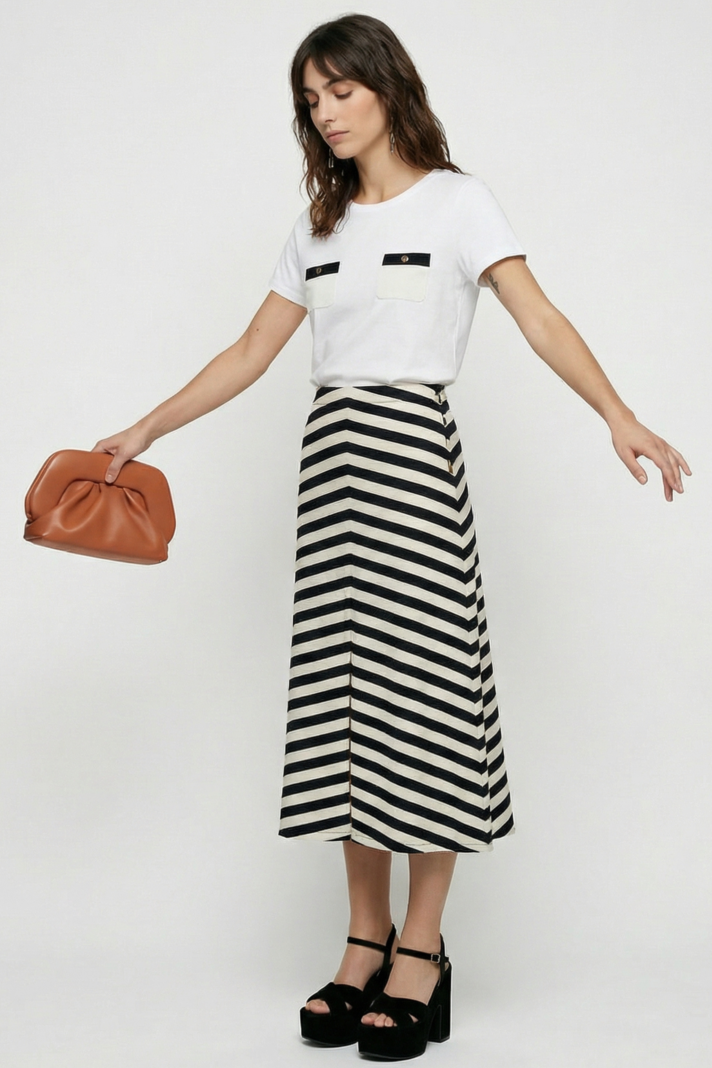 Falda larga de rayas con abertura en el delantero Lolitas&L