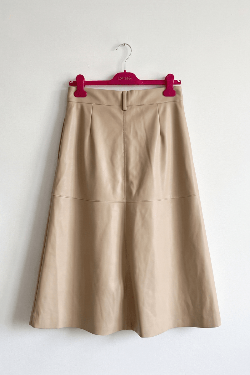 Falda Midi de Polipiel Beige Claro Preloved - lolitasyl.com
