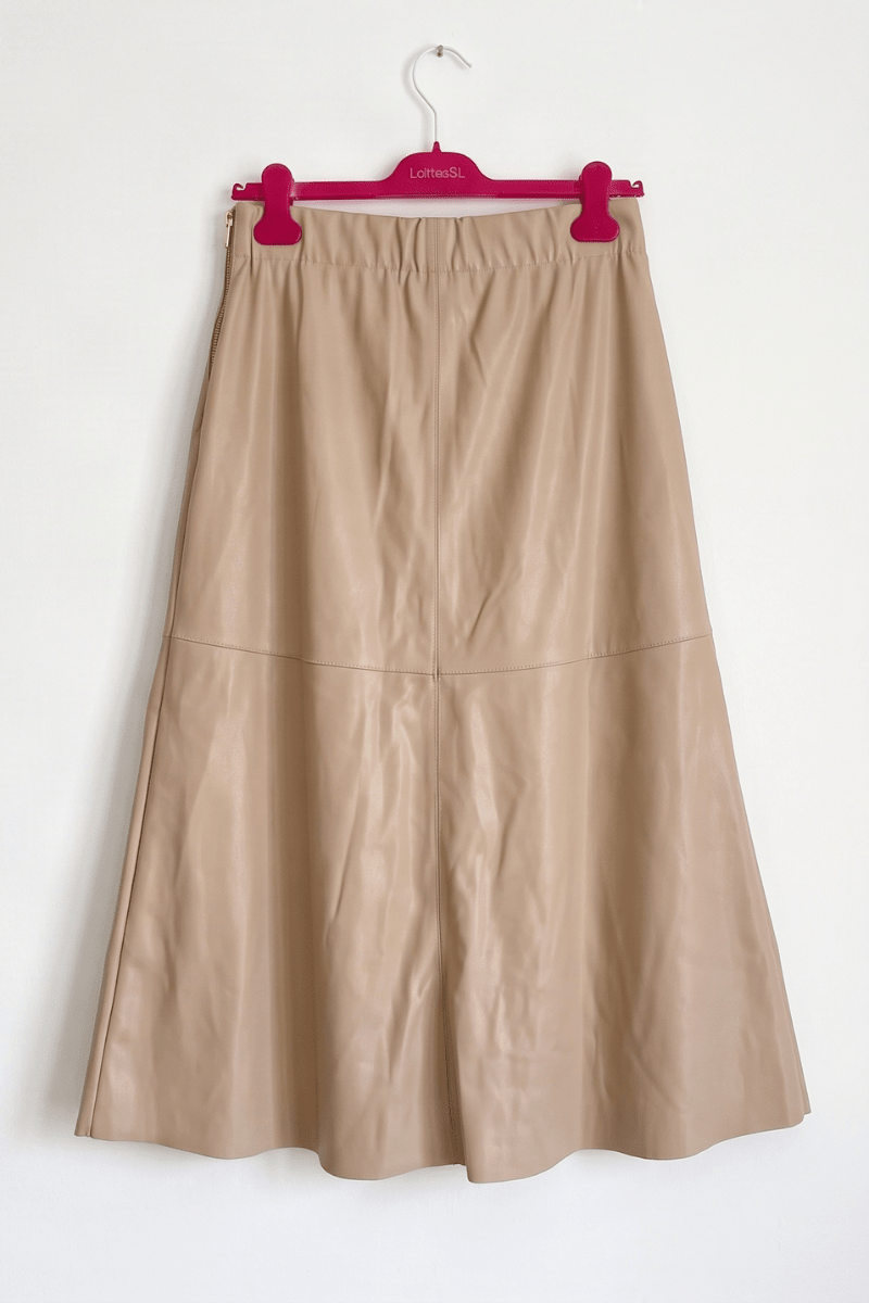 Falda Midi de Polipiel Beige Claro Preloved - lolitasyl.com