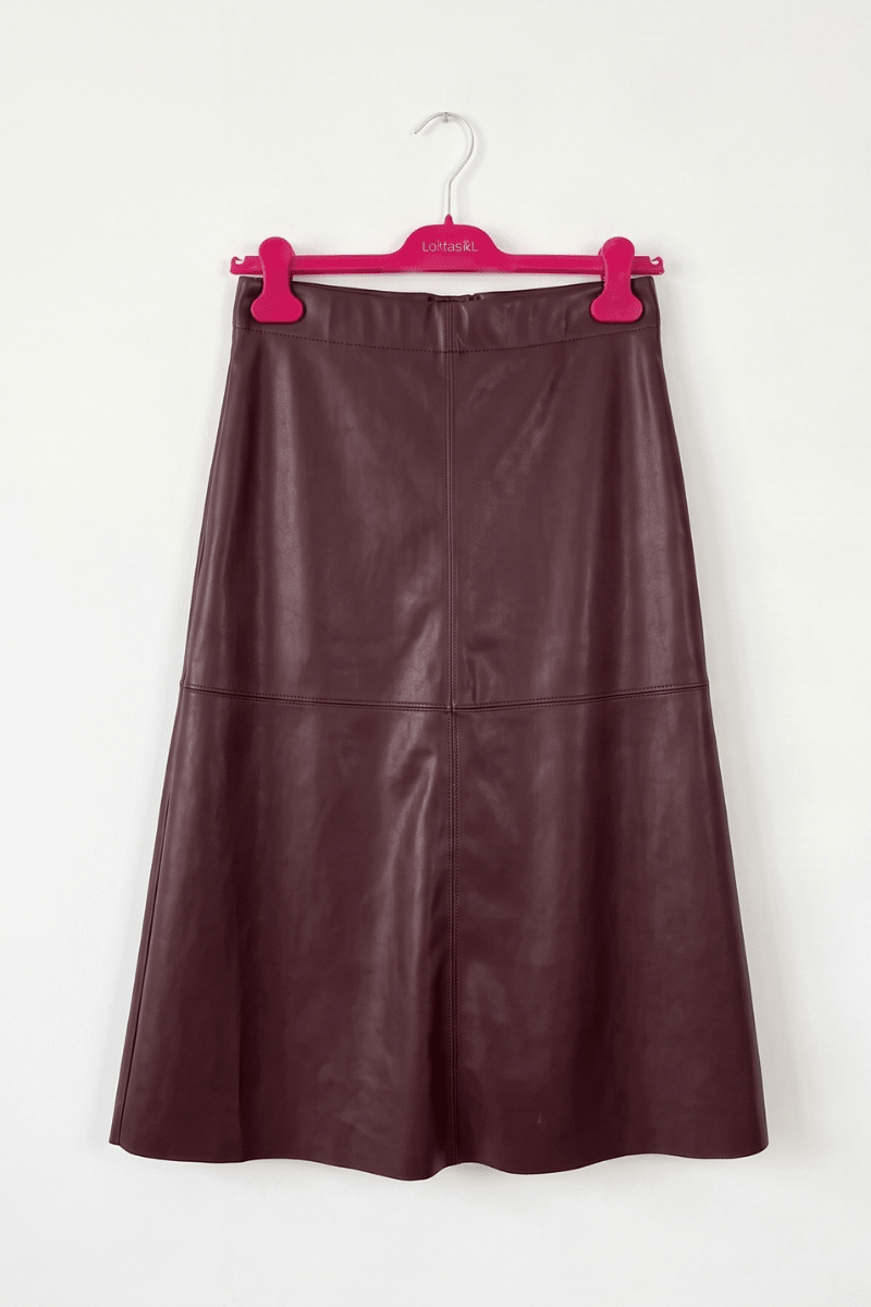Falda Midi de Polipiel Burdeos Preloved - lolitasyl.com