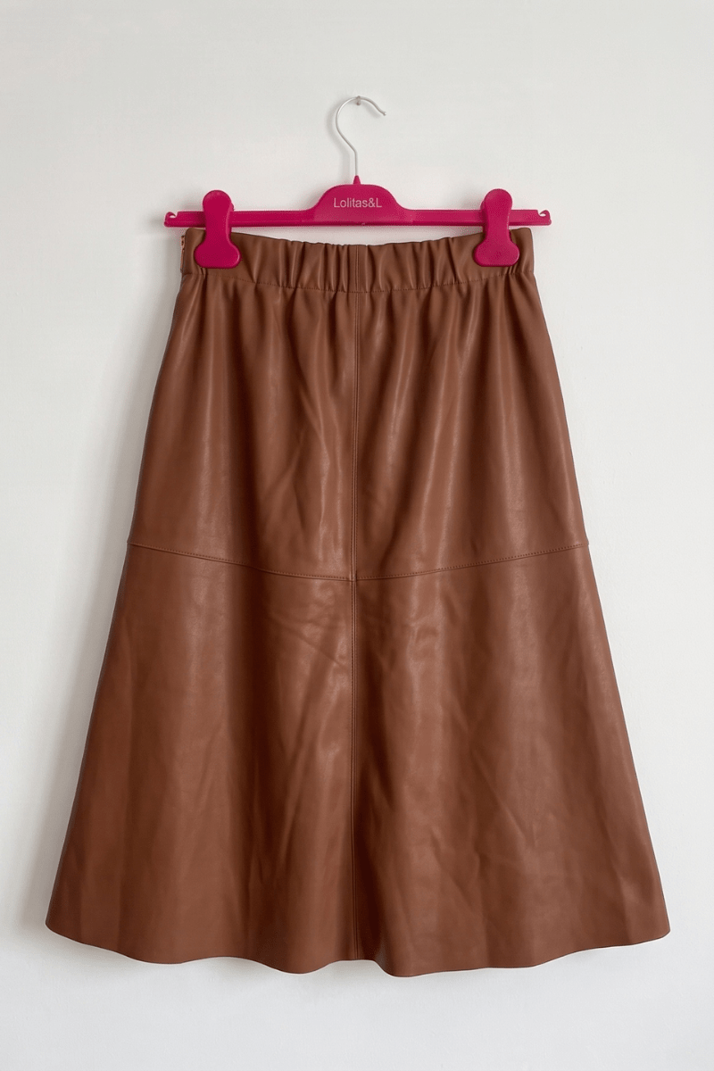 Falda Midi de Polipiel Marrón Chocolate Preloved - lolitasyl.com
