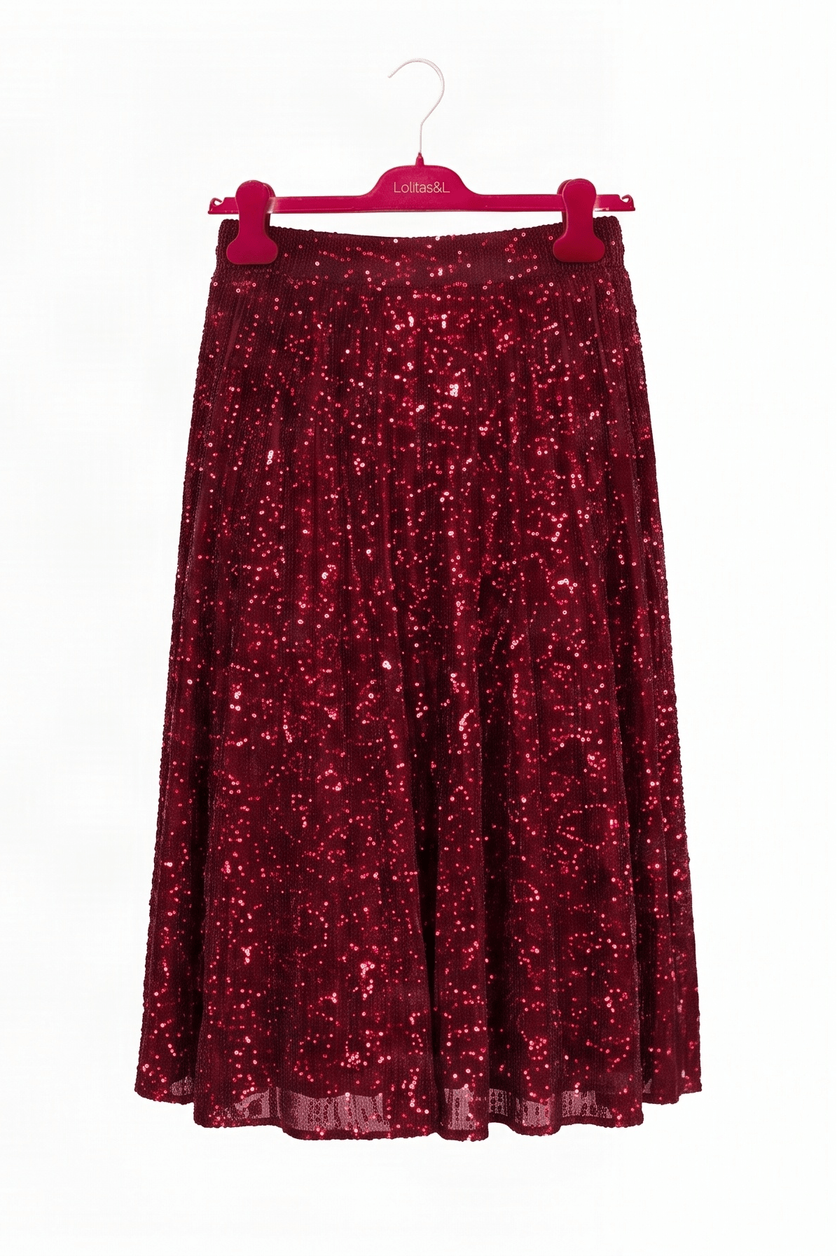 Falda Midi Plisada Granate de Lentejuelas Preloved - lolitasyl.com