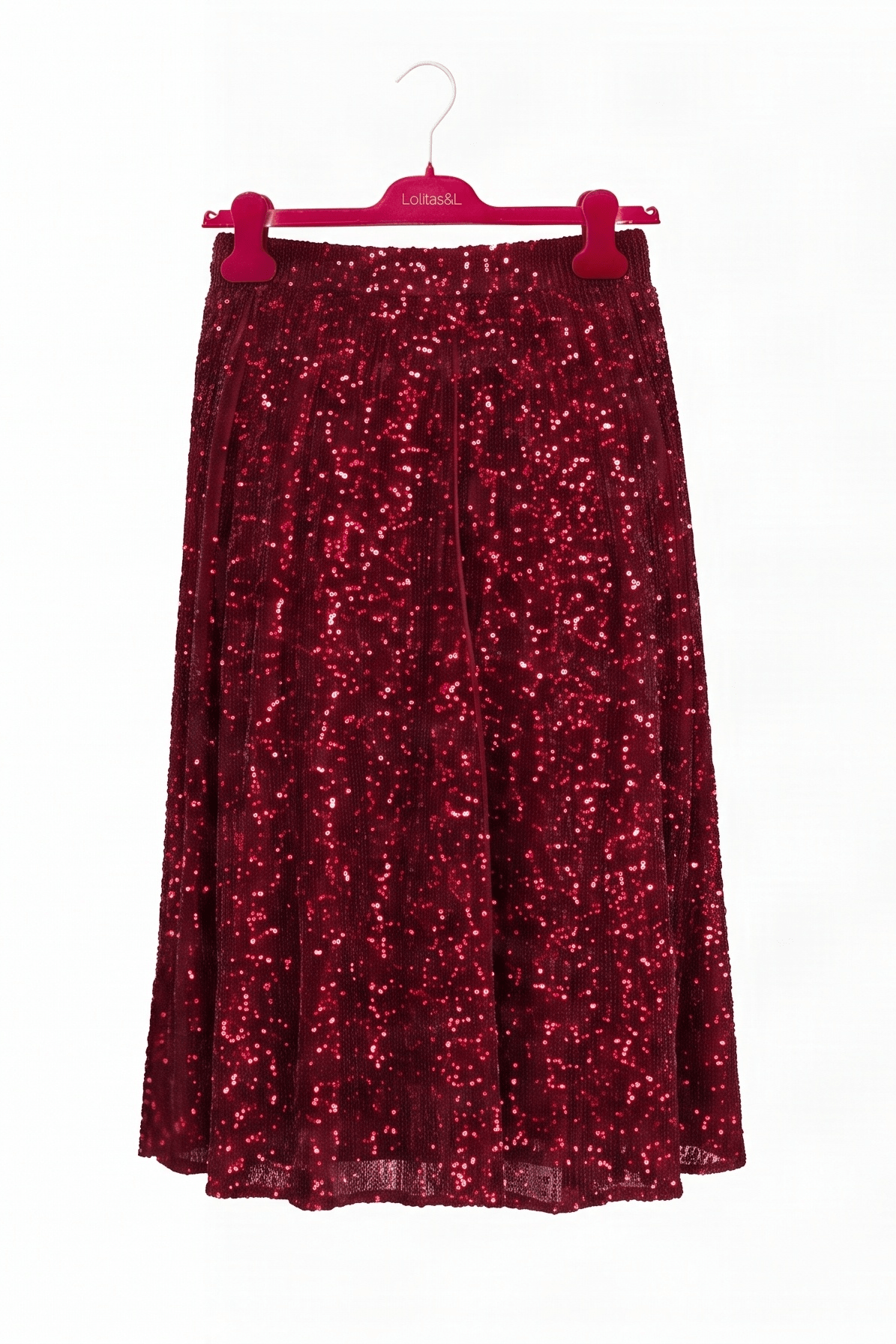 Falda Midi Plisada Granate de Lentejuelas Preloved - lolitasyl.com