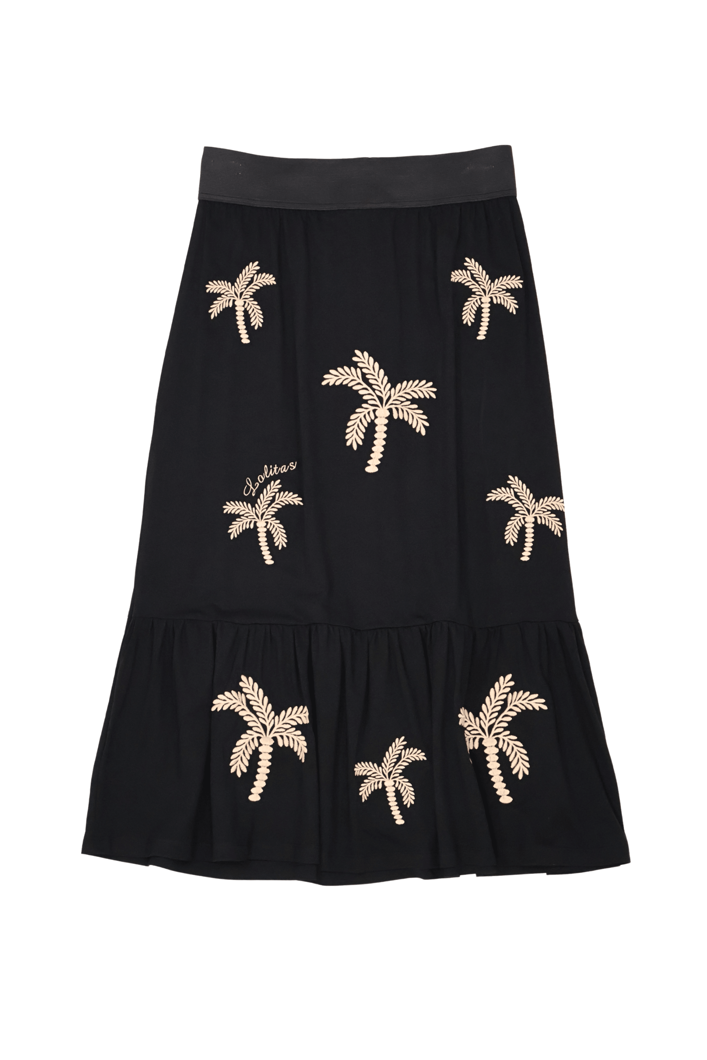 Falda negra larga bordado palmeras con goma Lolitas&L - lolitasyl.com