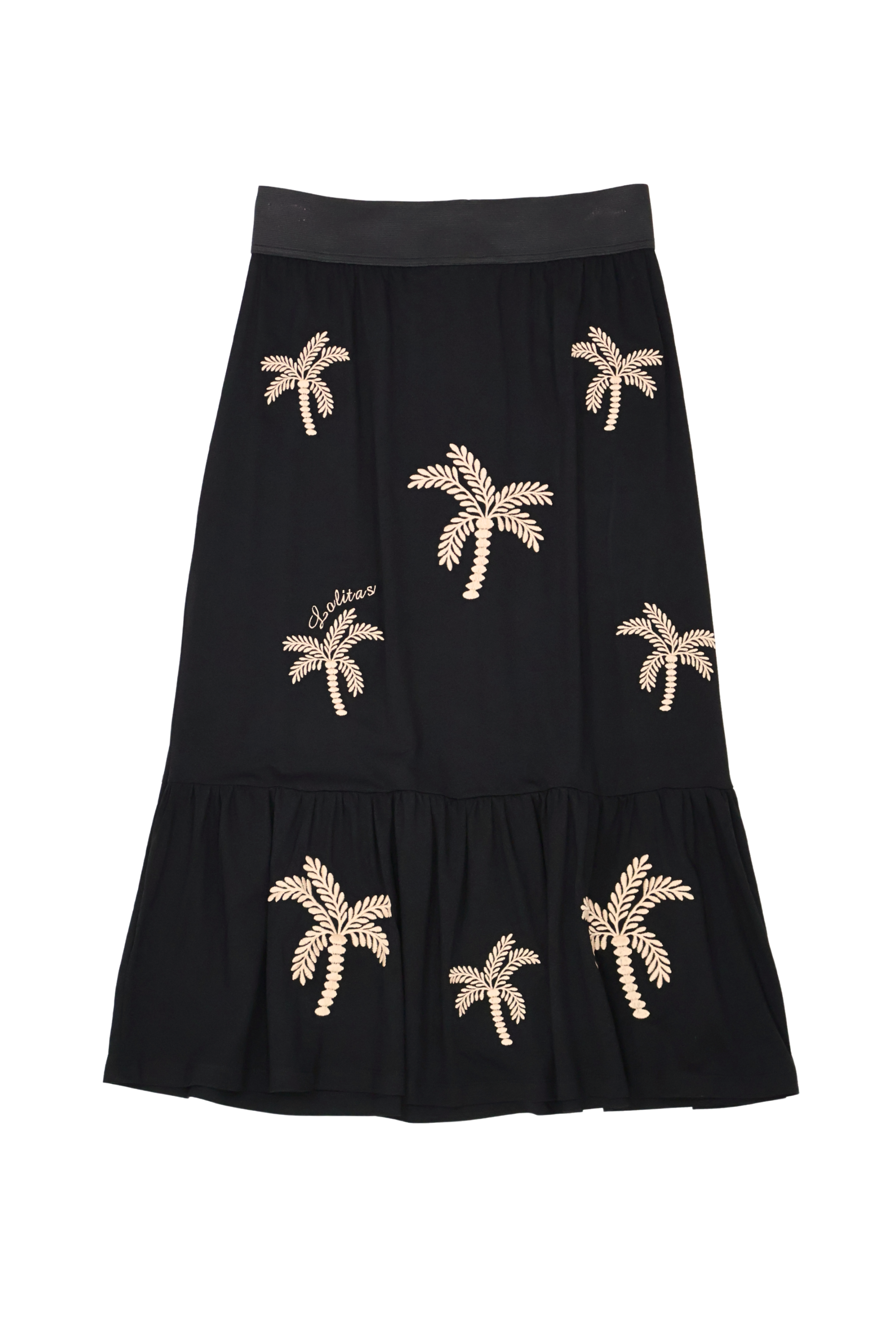 Falda negra larga bordado palmeras con goma Lolitas&L
