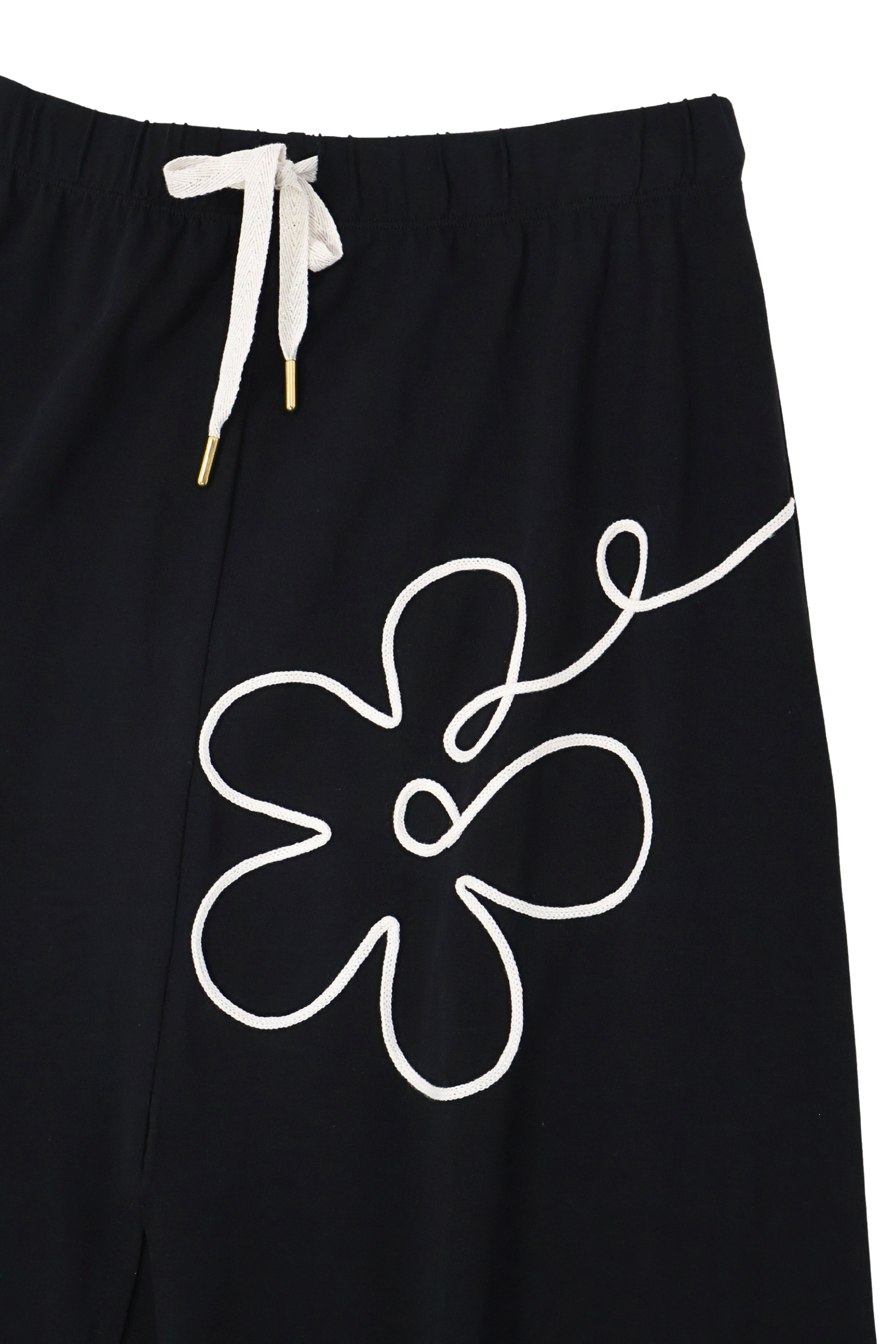 Falda negra larga con goma y flor bordada Lolitas&L