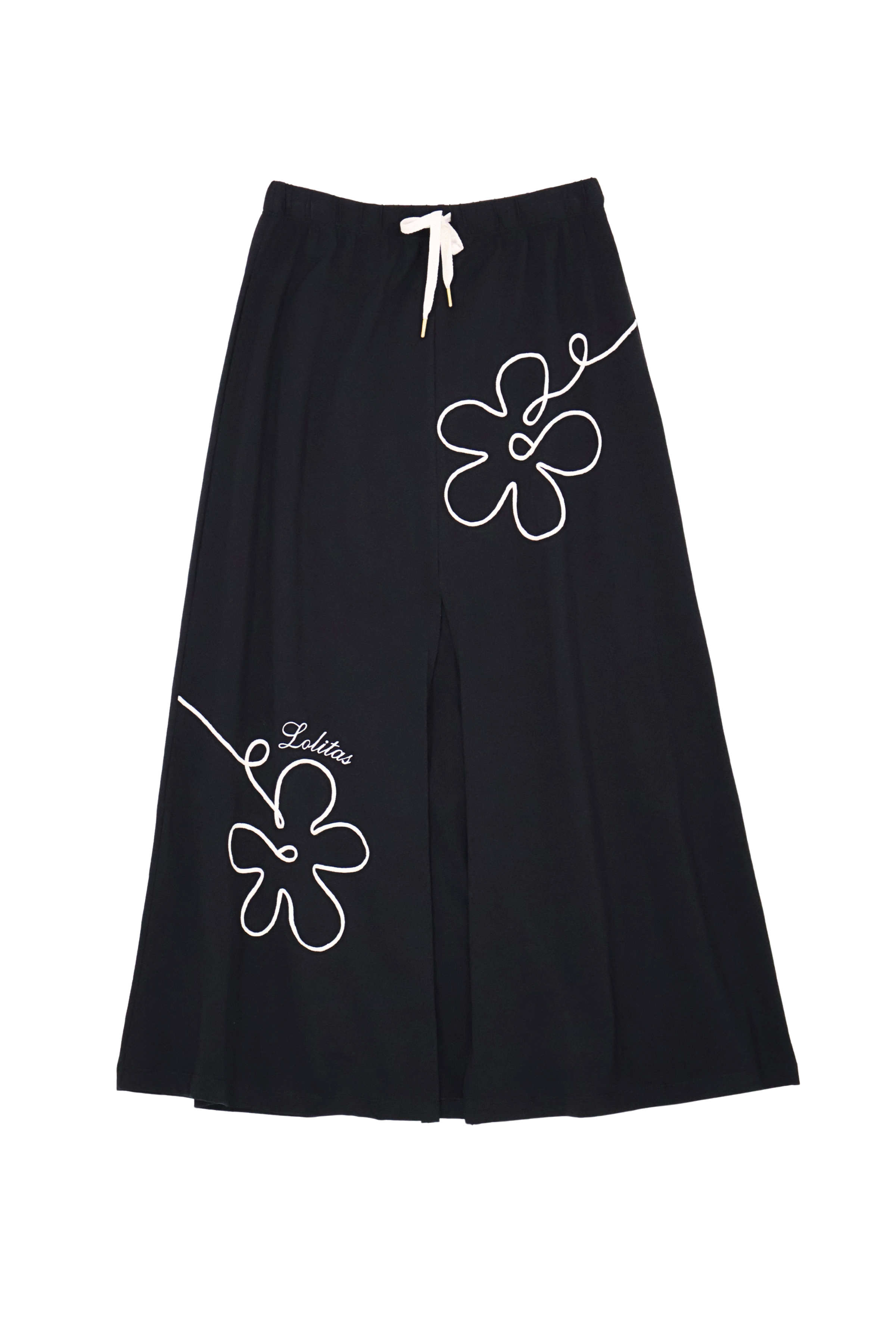 Falda negra larga con goma y flor bordada Lolitas&L