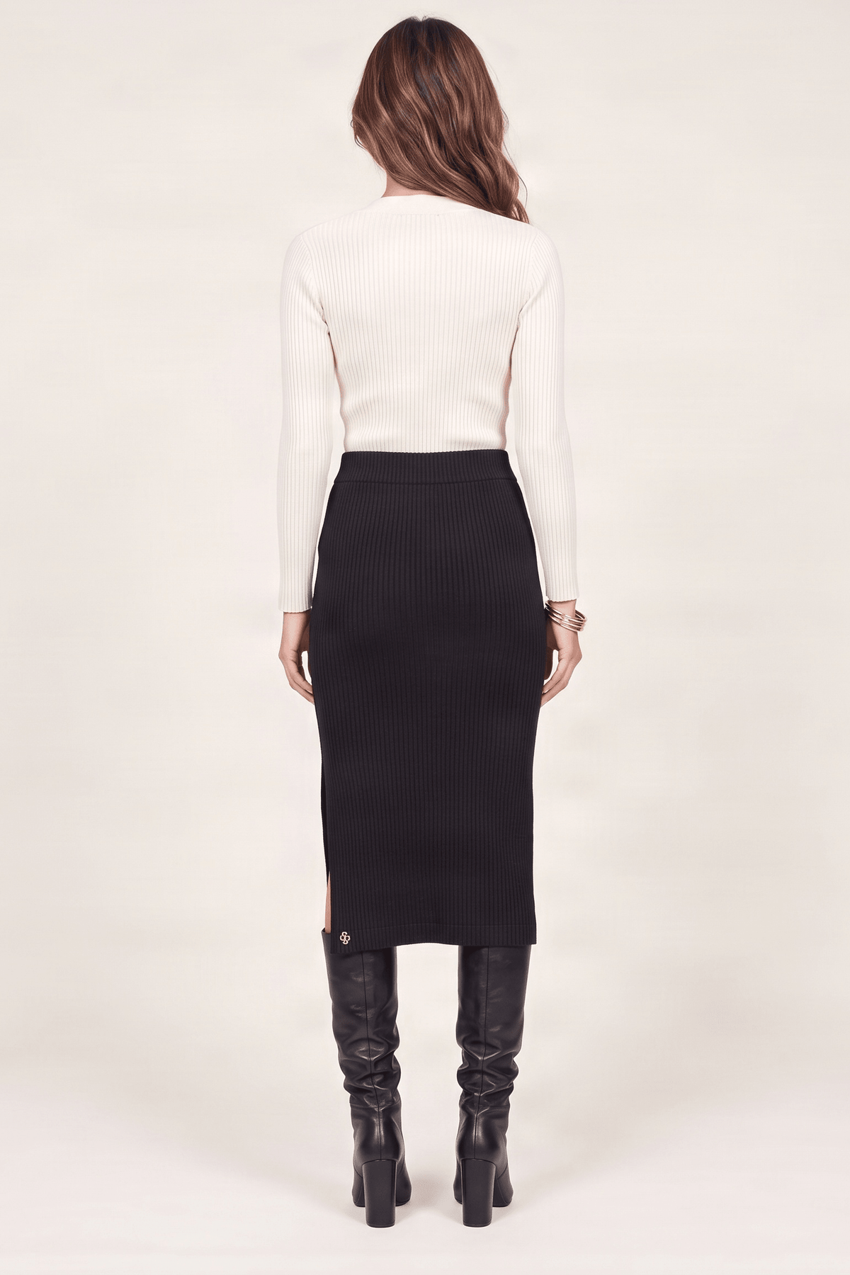 Falda negra punto jacquard rayas con abertura Lolitas&L - lolitasyl.com