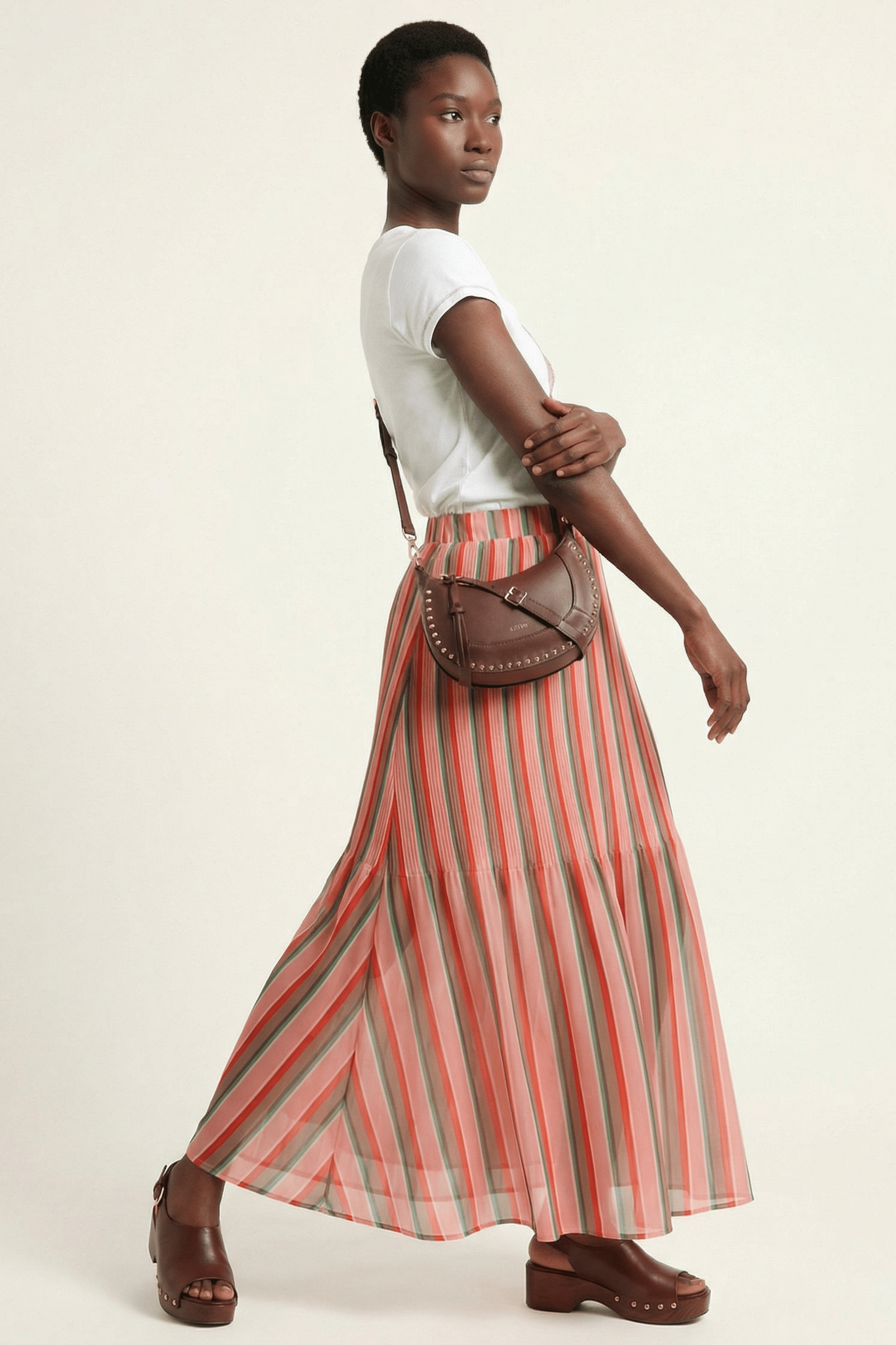 Falda rosa rayas plisada de gasa en rayas Lolitas&L - lolitasyl.com