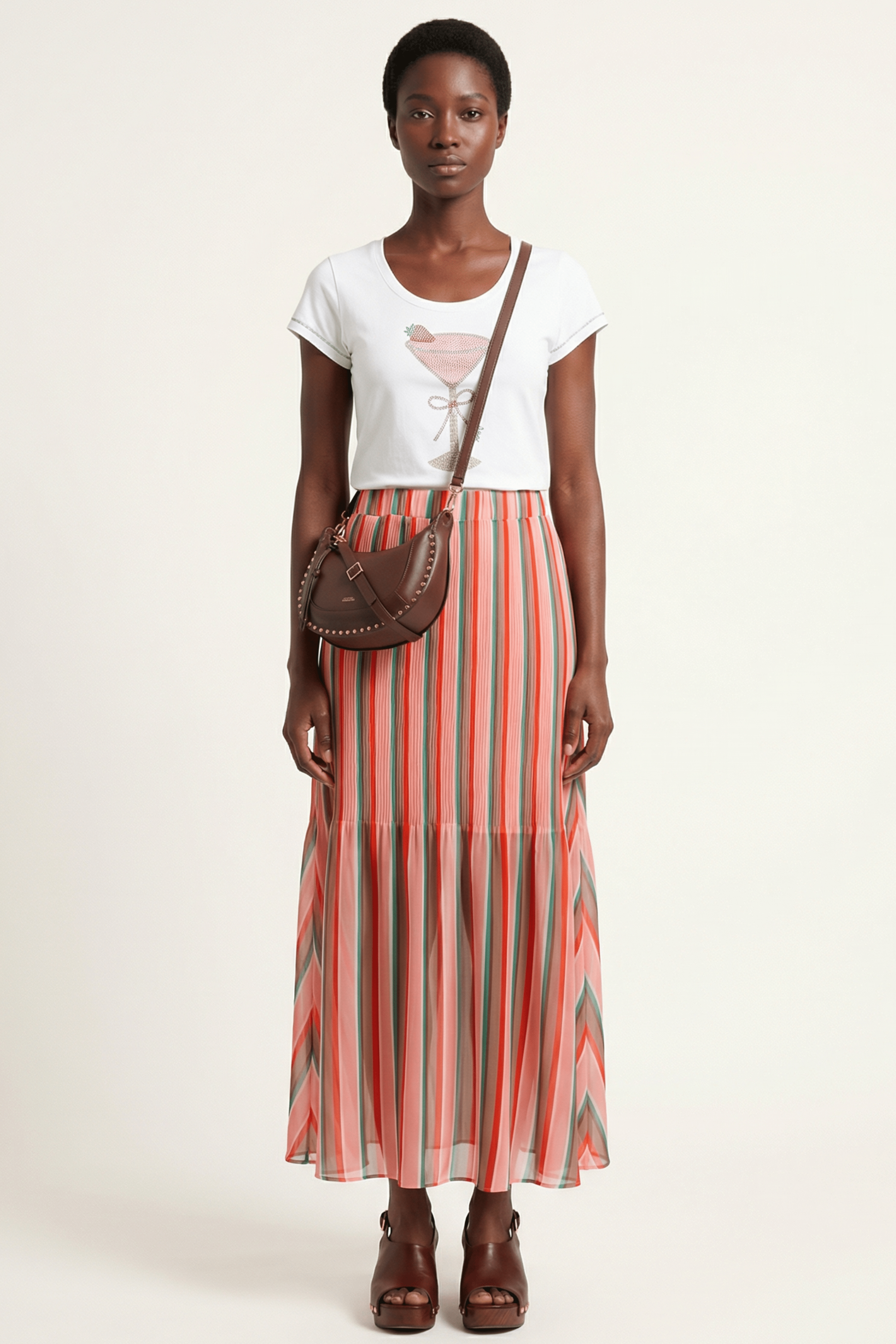 Falda rosa rayas plisada de gasa en rayas Lolitas&L - lolitasyl.com