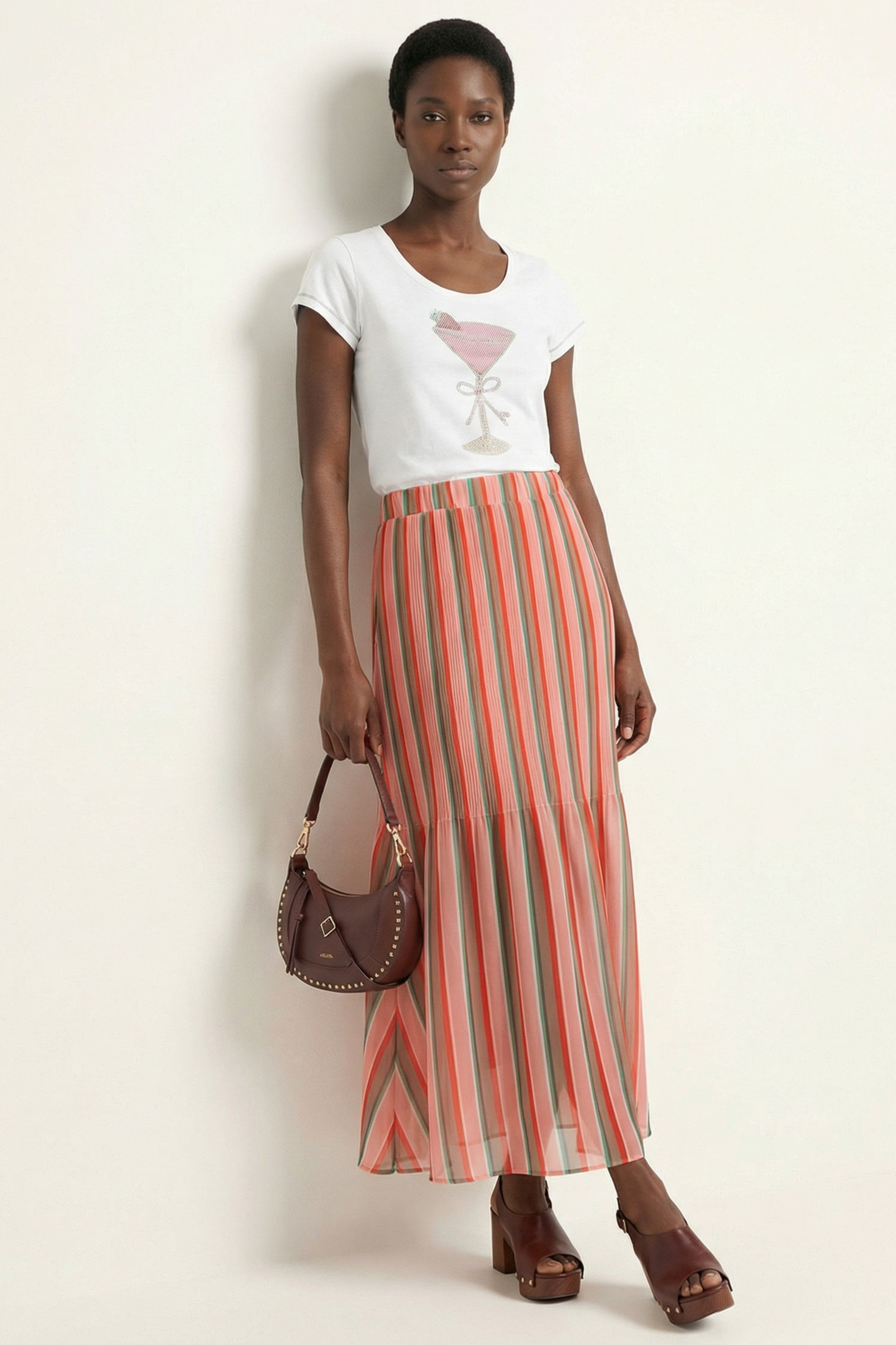 Falda rosa rayas plisada de gasa en rayas Lolitas&L