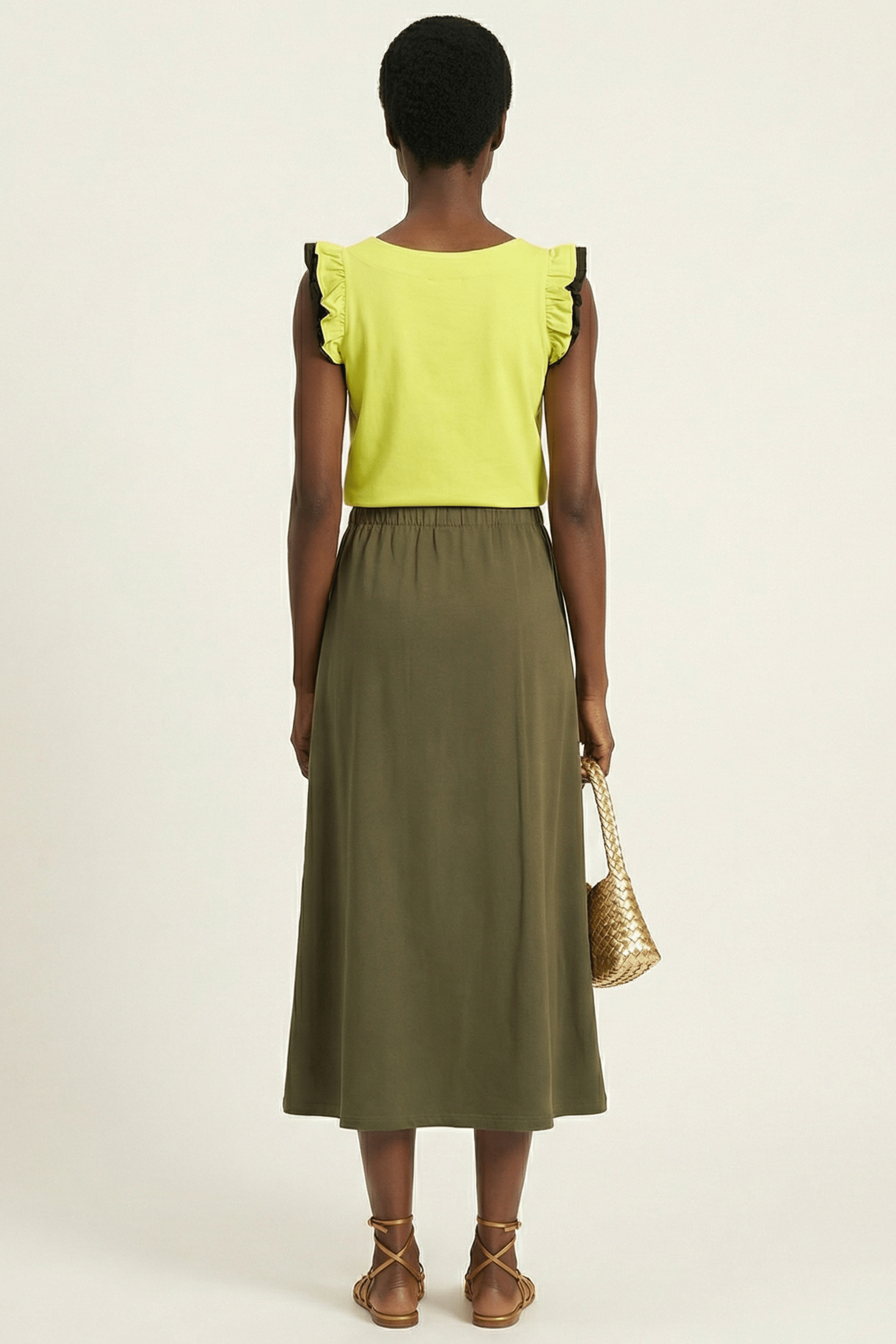 Falda verde militar larga con bordado palmeras al tono Lolitas&L - lolitasyl.com