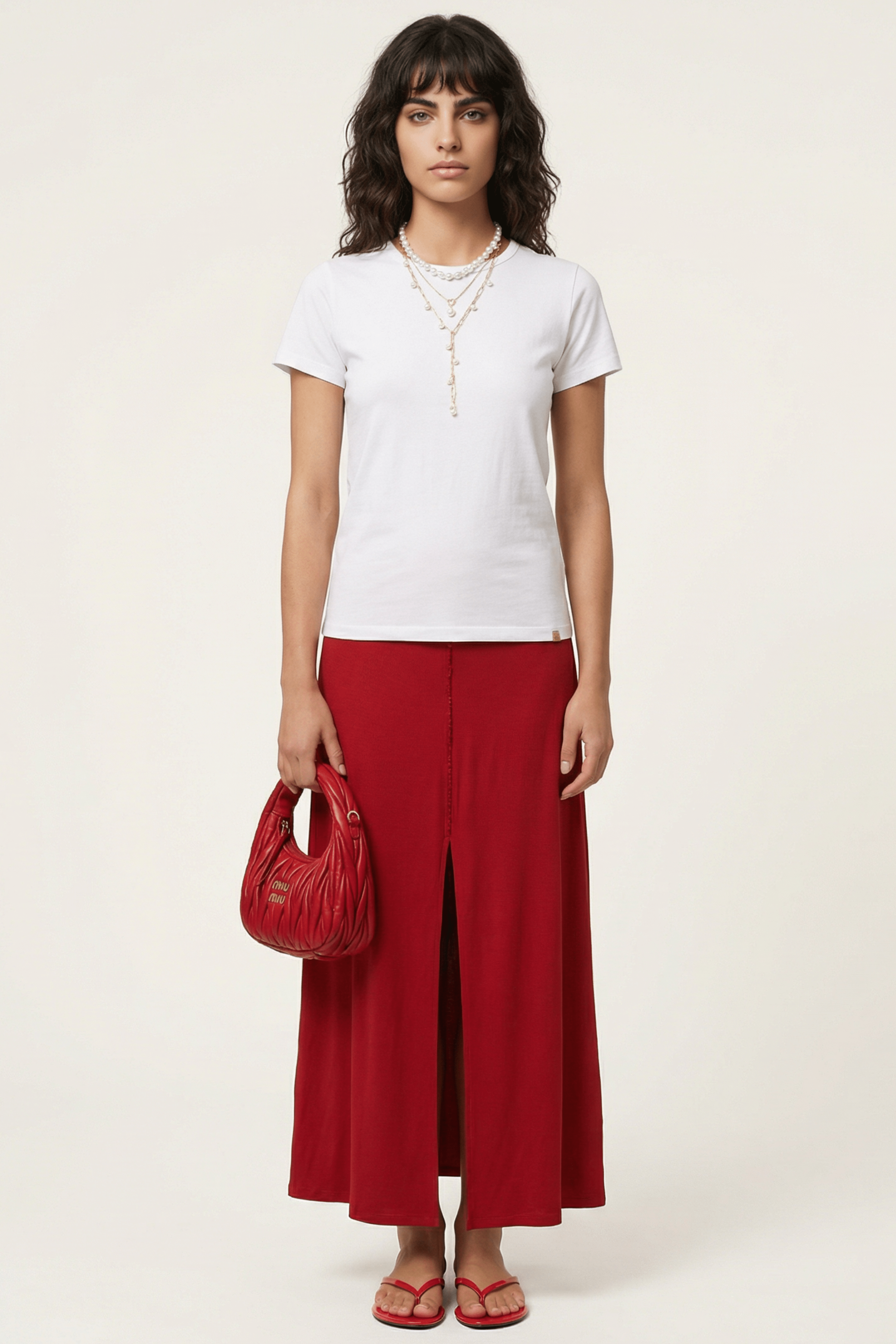 Falfa larga roja con abertura y strass en el delantero Lolitas&L - lolitasyl.com