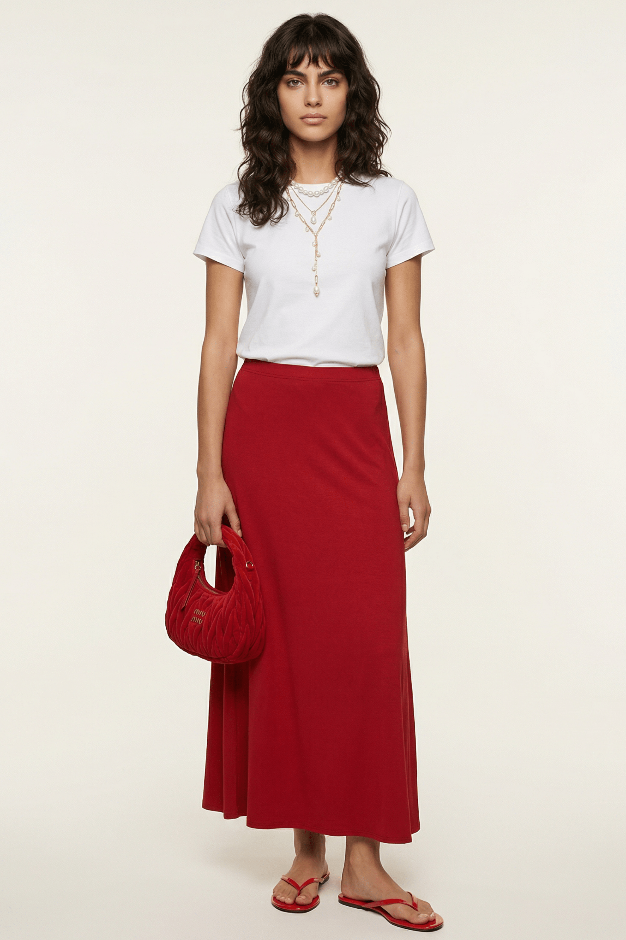 Falfa larga roja con abertura y strass en el delantero Lolitas&L - lolitasyl.com