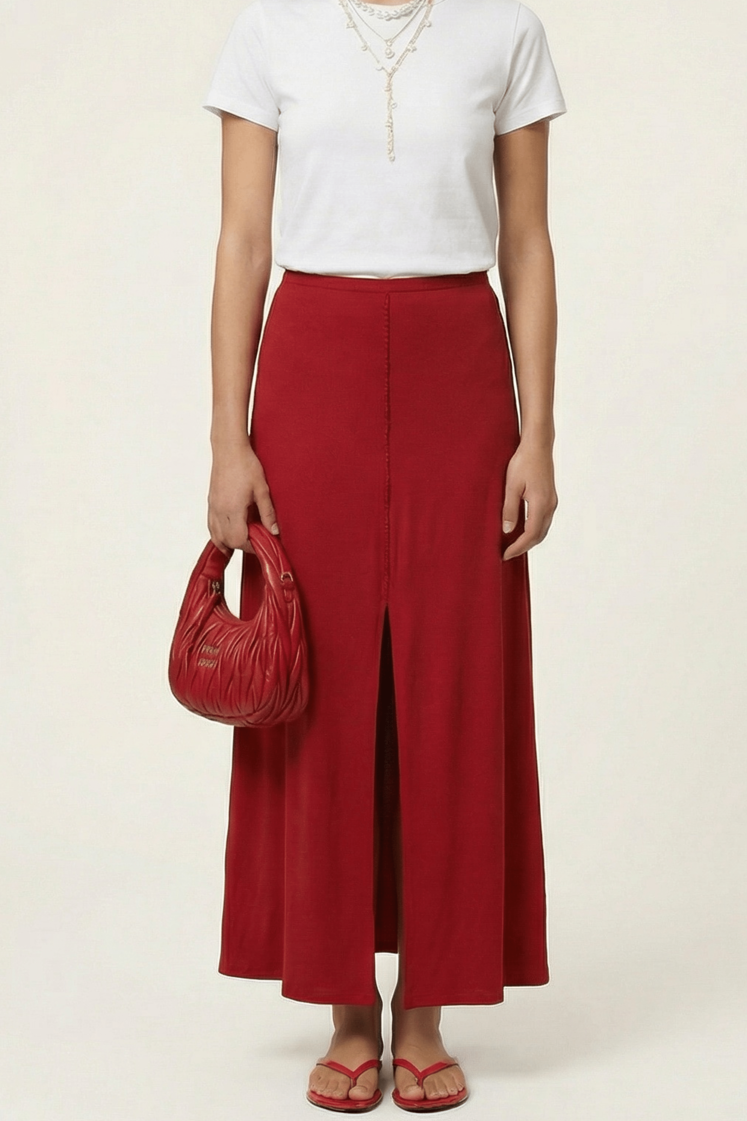 Falfa larga roja con abertura y strass en el delantero Lolitas&L - lolitasyl.com