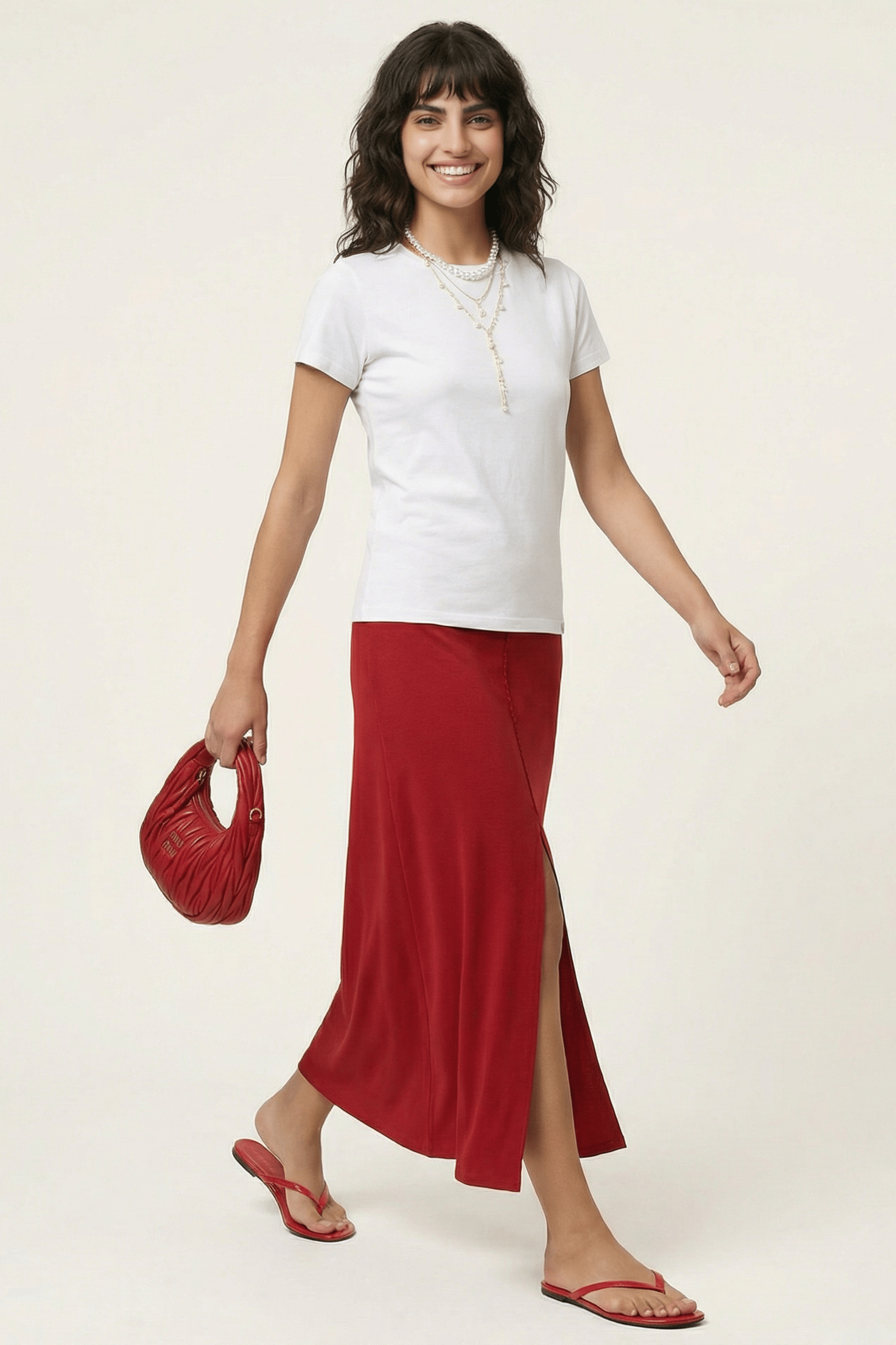 Falfa larga roja con abertura y strass en el delantero Lolitas&L - lolitasyl.com