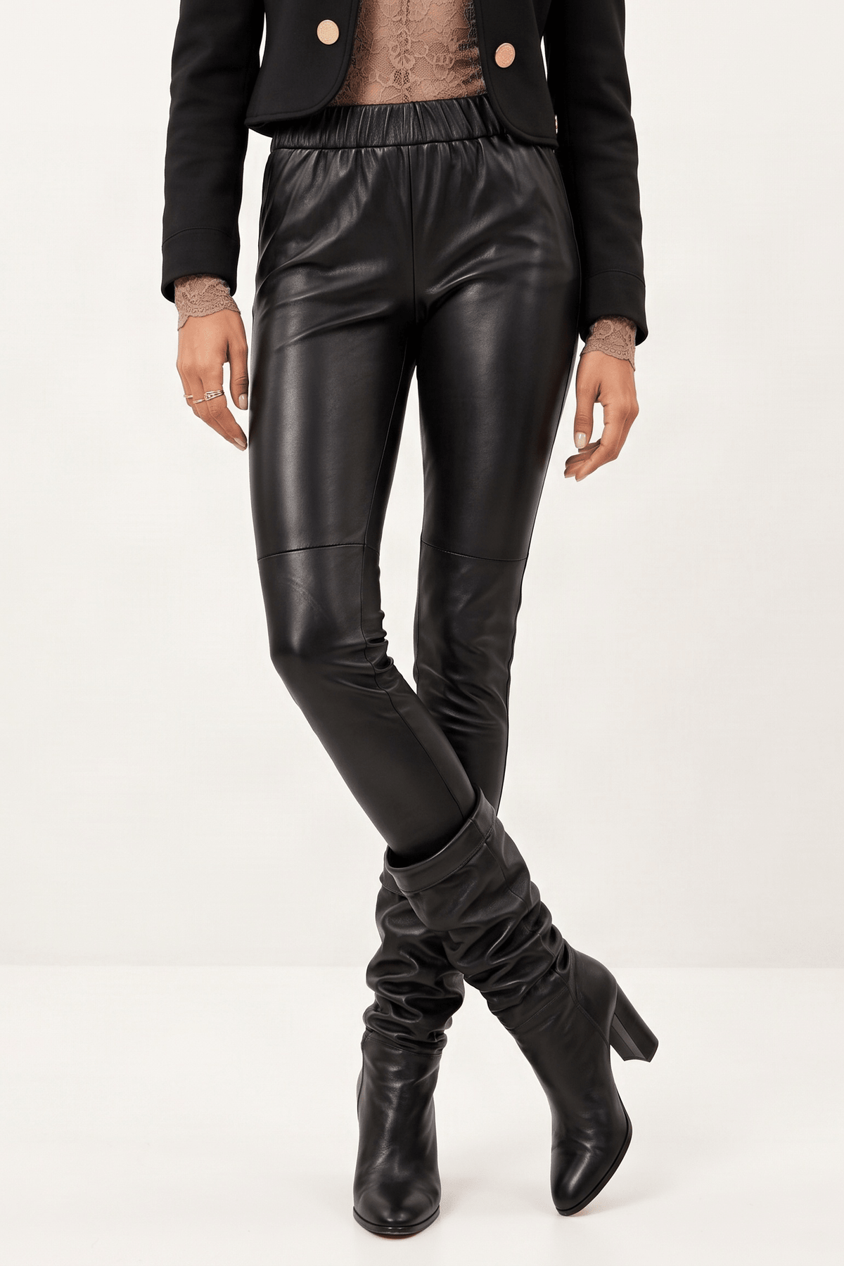 Leggings Negros de Polipiel Efeto Cuero con Ajuste Slim – Lolitas&L - lolitasyl.com