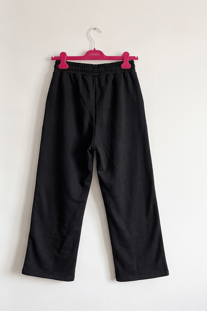 Pantalón Ancho Negro con Bordado Lateral Preloved - lolitasyl.com