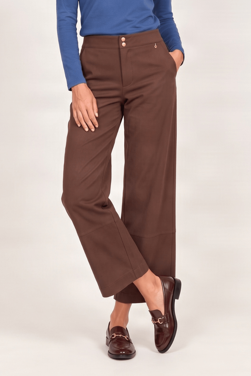 Pantalon antelina marron corte con botones dorados Lolitas&L - lolitasyl.com