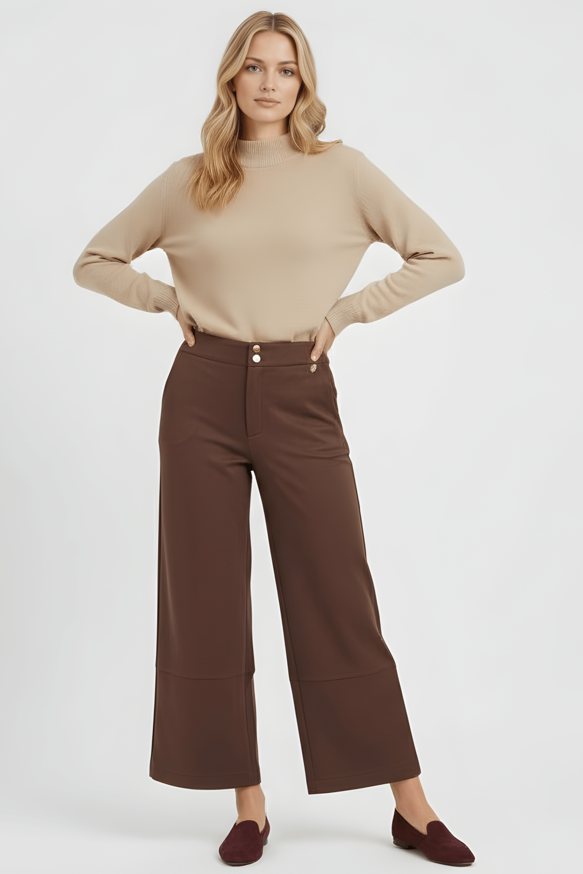 Pantalon antelina marron corte con botones dorados Lolitas&L - lolitasyl.com