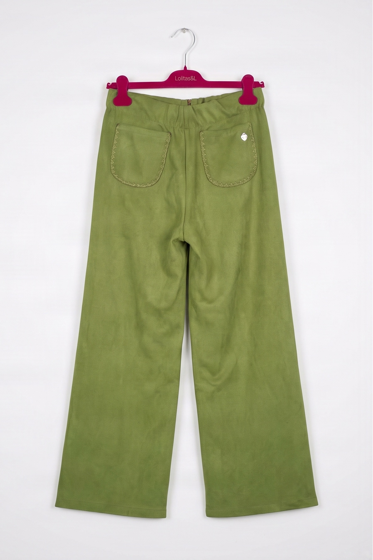 Pantalón de Antelina Verde con Bolsillos Bordados Preloved