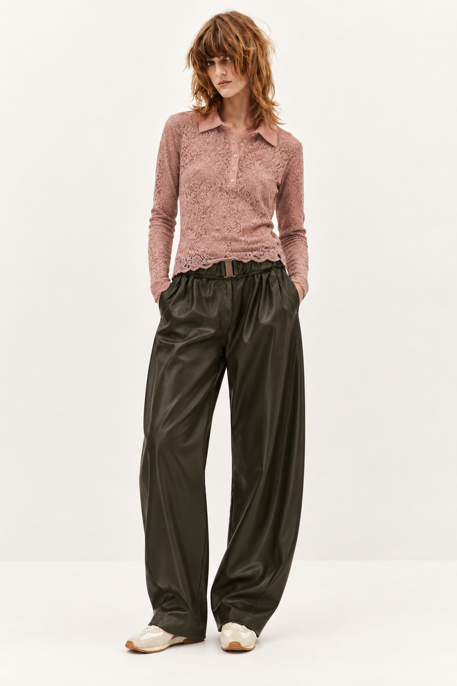 Pantalón Balloon Verde Militar en Similpiel con Cinturón Forrado – Lolitas&L
