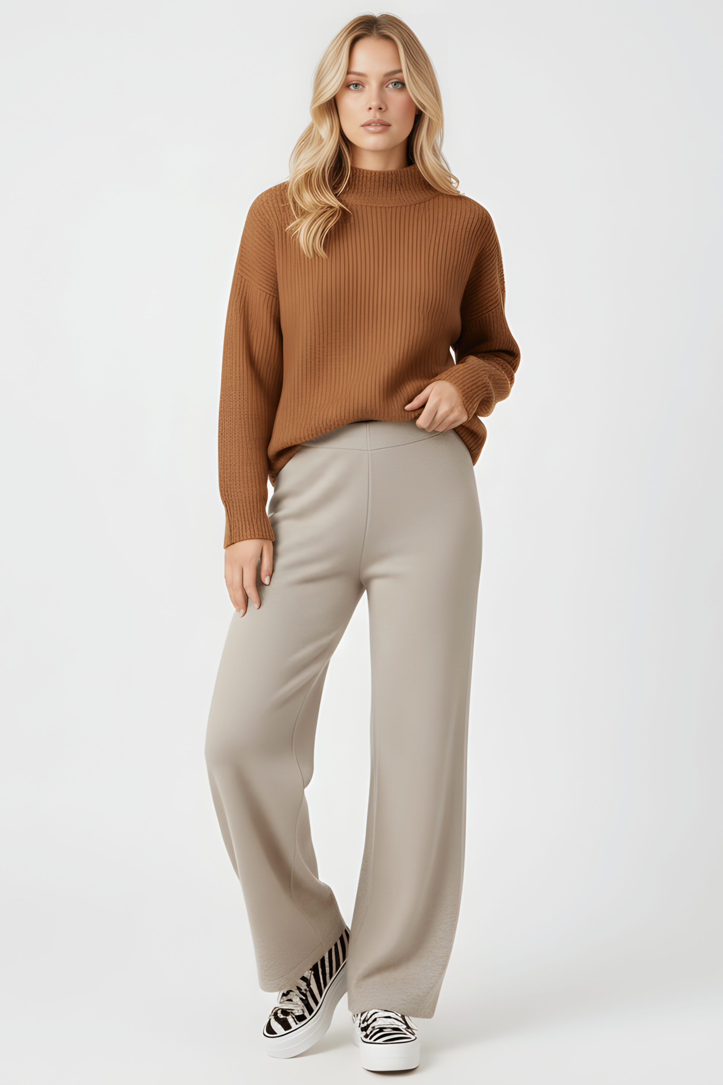 Pantalon beige de punto con goma Lolitas&L - lolitasyl.com