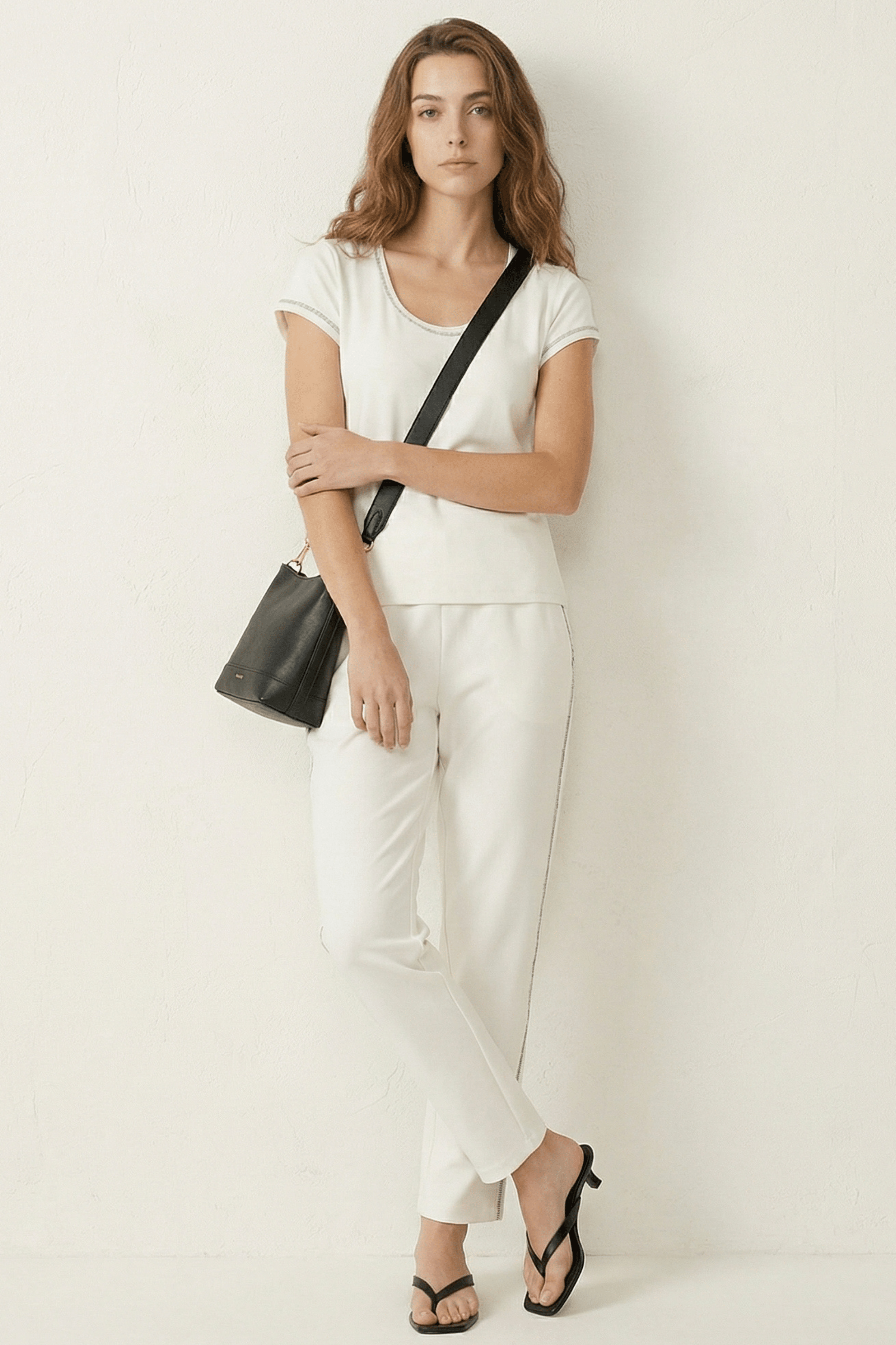 Pantalon blanco algodon con goma y tira de lourex LolitasyL - lolitasyl.com