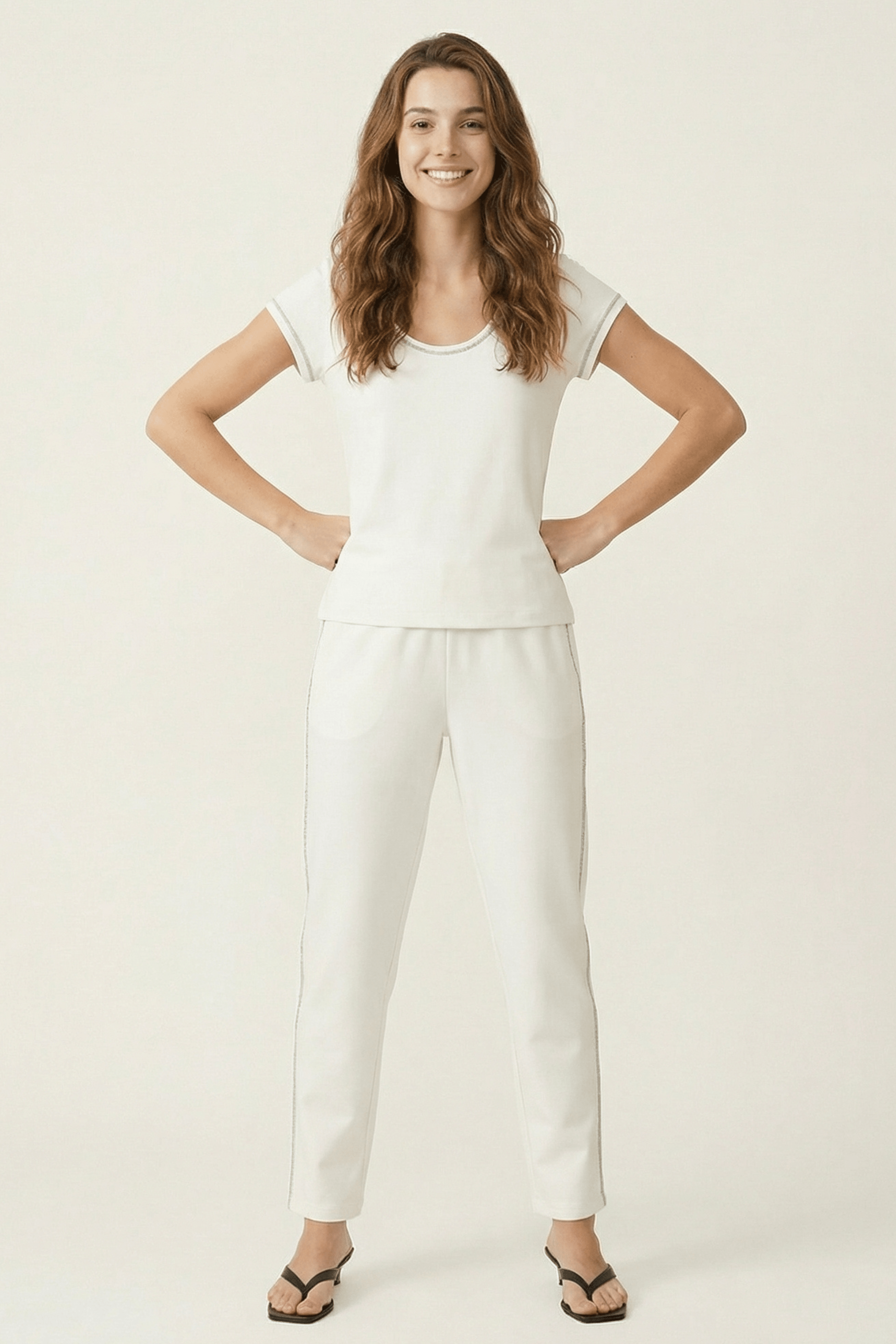 Pantalon blanco algodon con goma y tira de lourex LolitasyL - lolitasyl.com