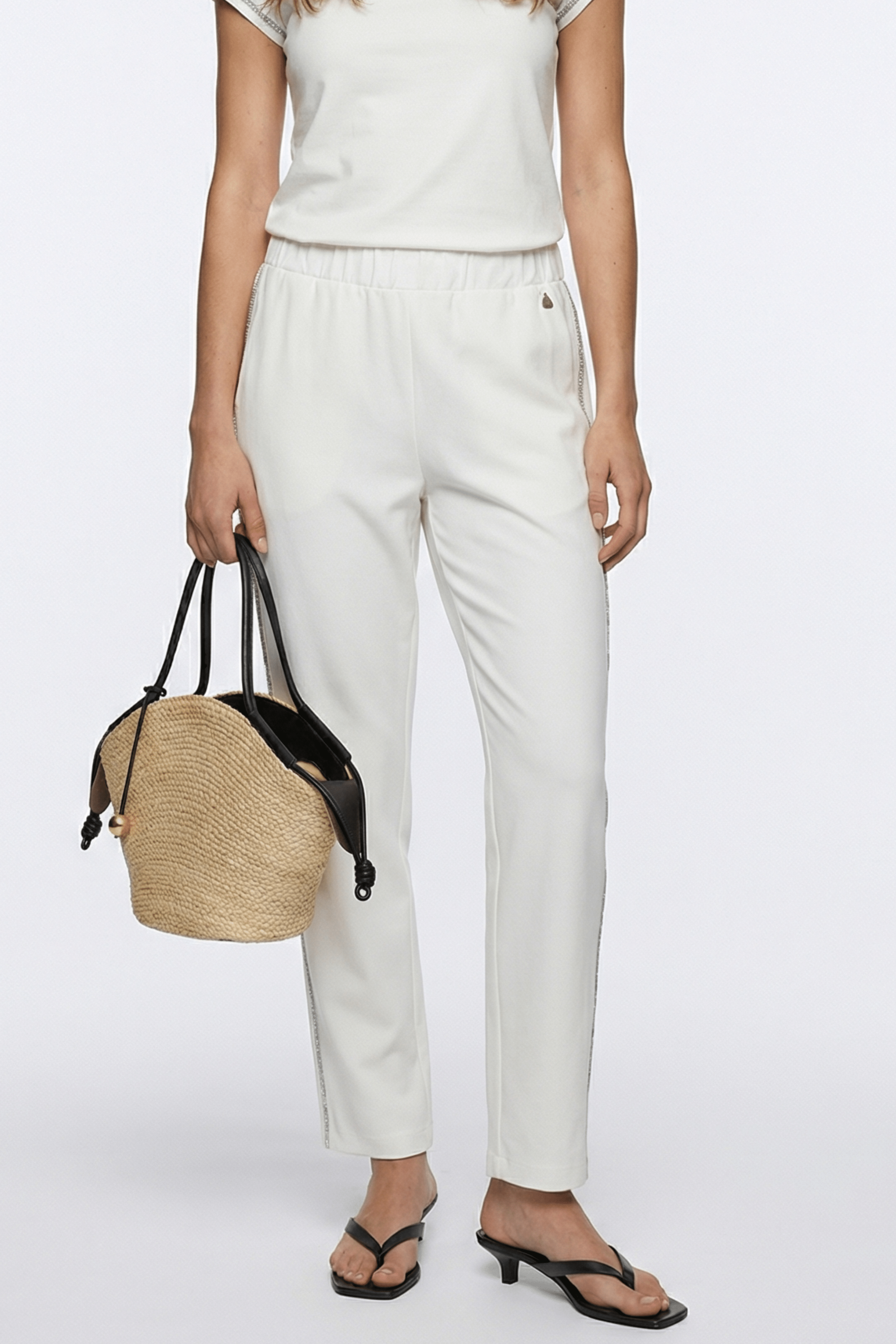 Pantalon blanco algodon con goma y tira de lourex LolitasyL - lolitasyl.com