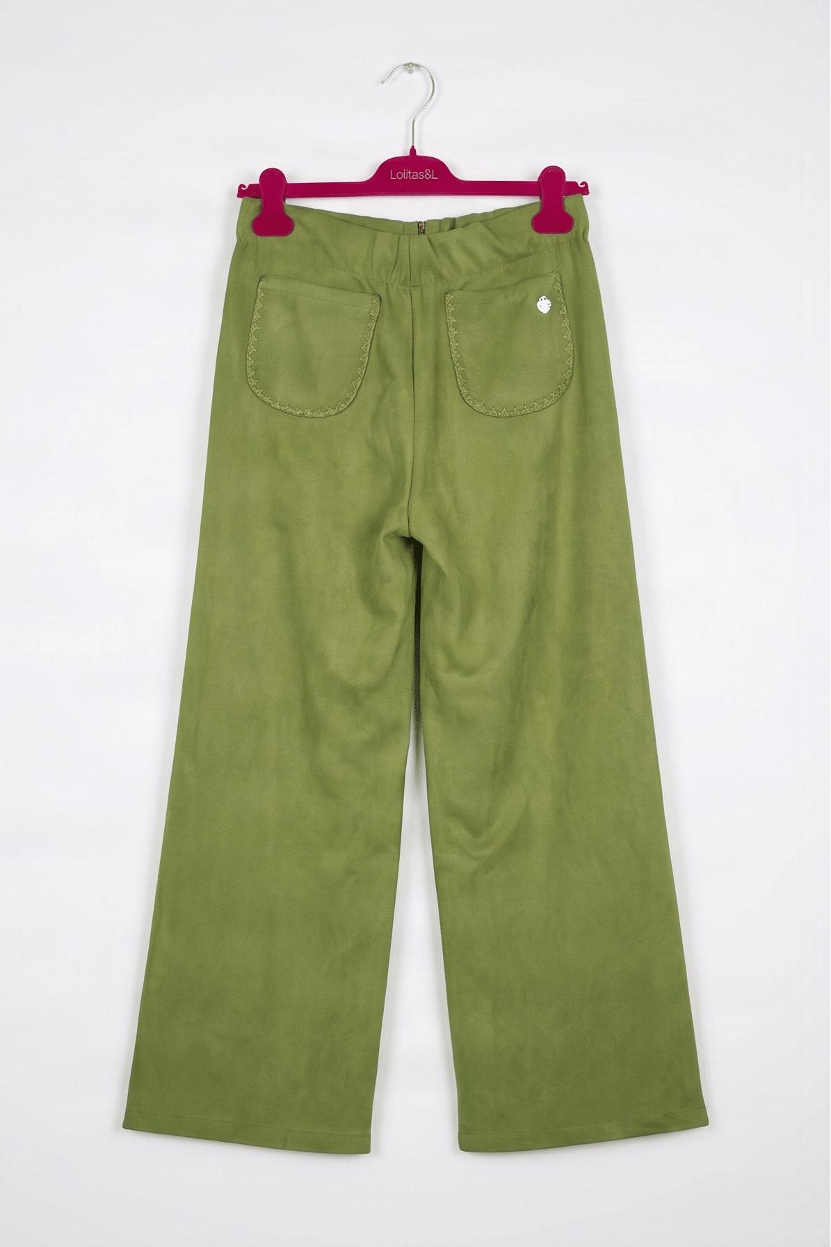 Pantalón de Antelina Verde con Bolsillos Bordados Preloved - lolitasyl.com