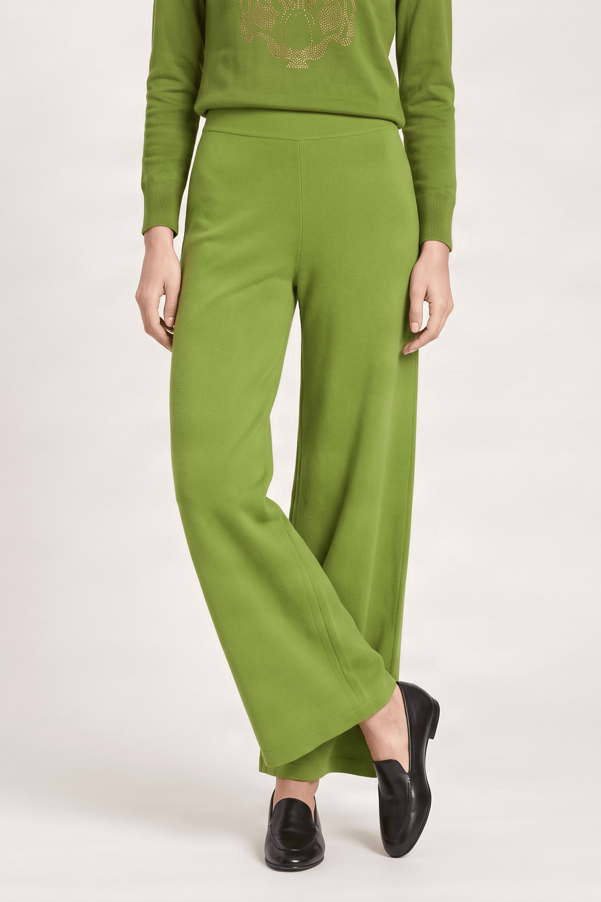 Pantalon de punto verde ancho con strass Lolitas&L - lolitasyl.com