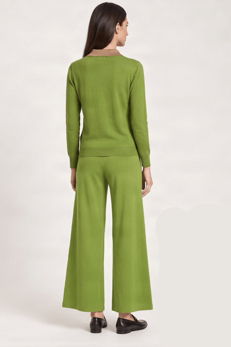 Pantalon de punto verde ancho con strass Lolitas&L - lolitasyl.com