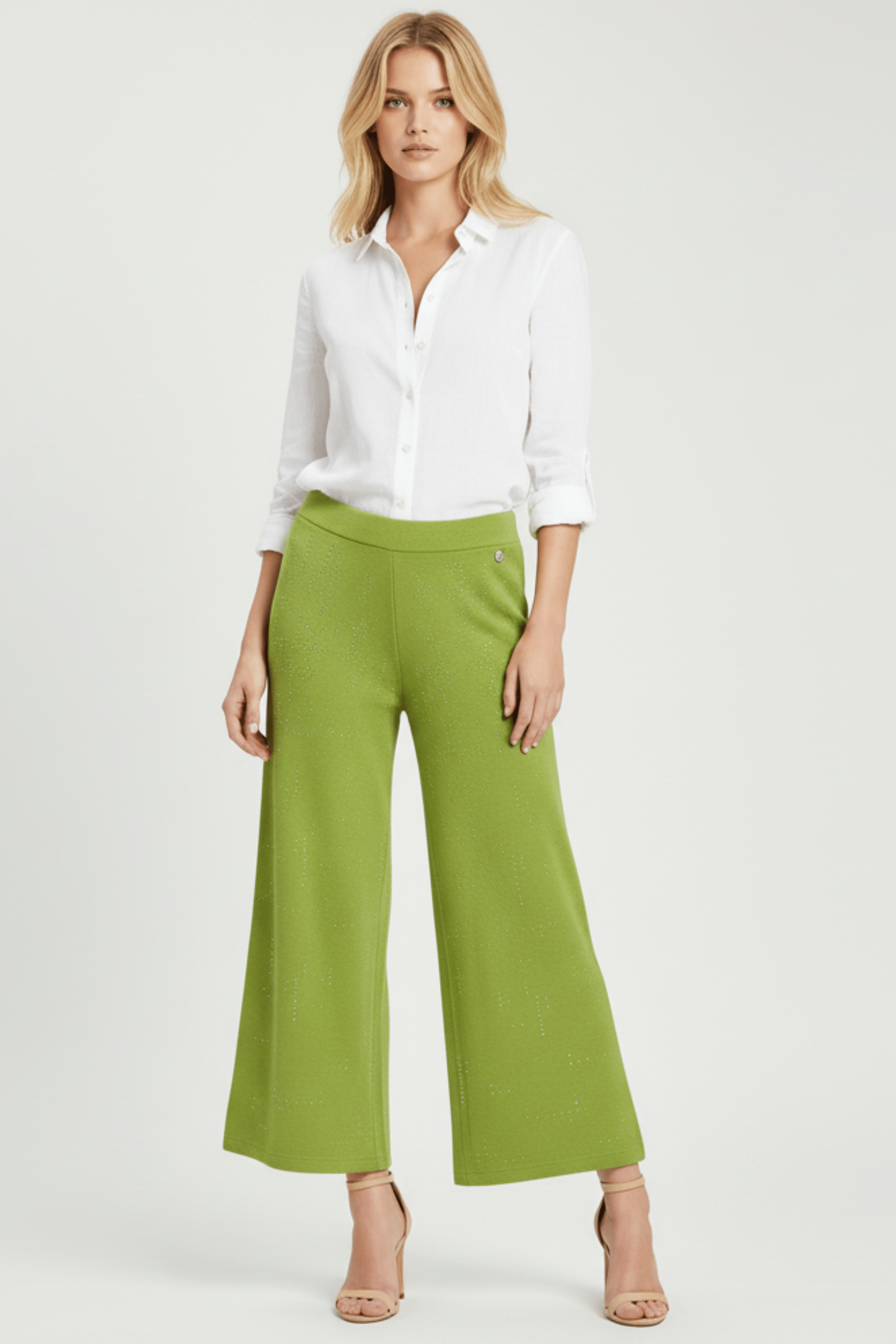 Pantalon de punto verde ancho con strass Lolitas&L - lolitasyl.com