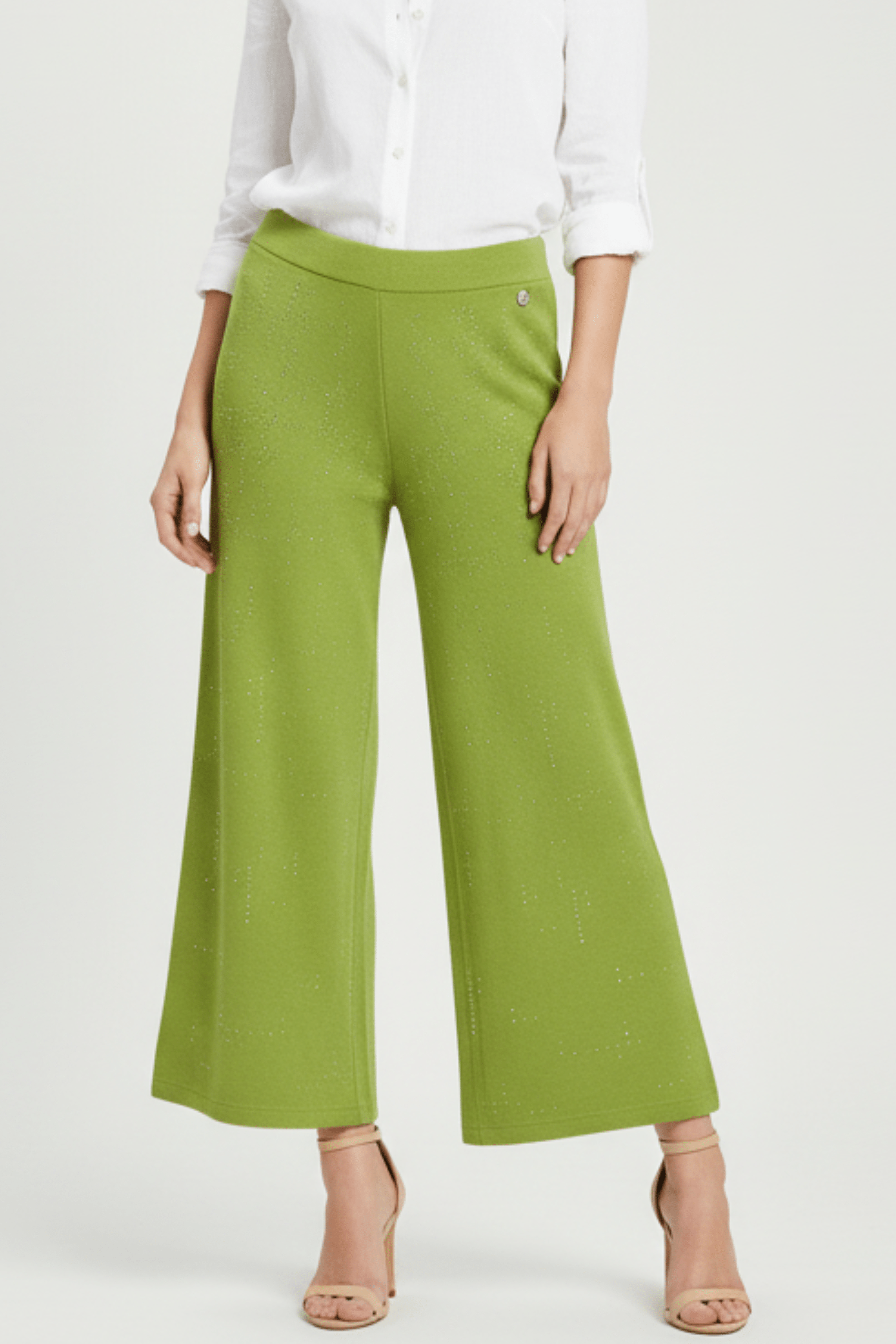 Pantalon de punto verde ancho con strass Lolitas&L - lolitasyl.com