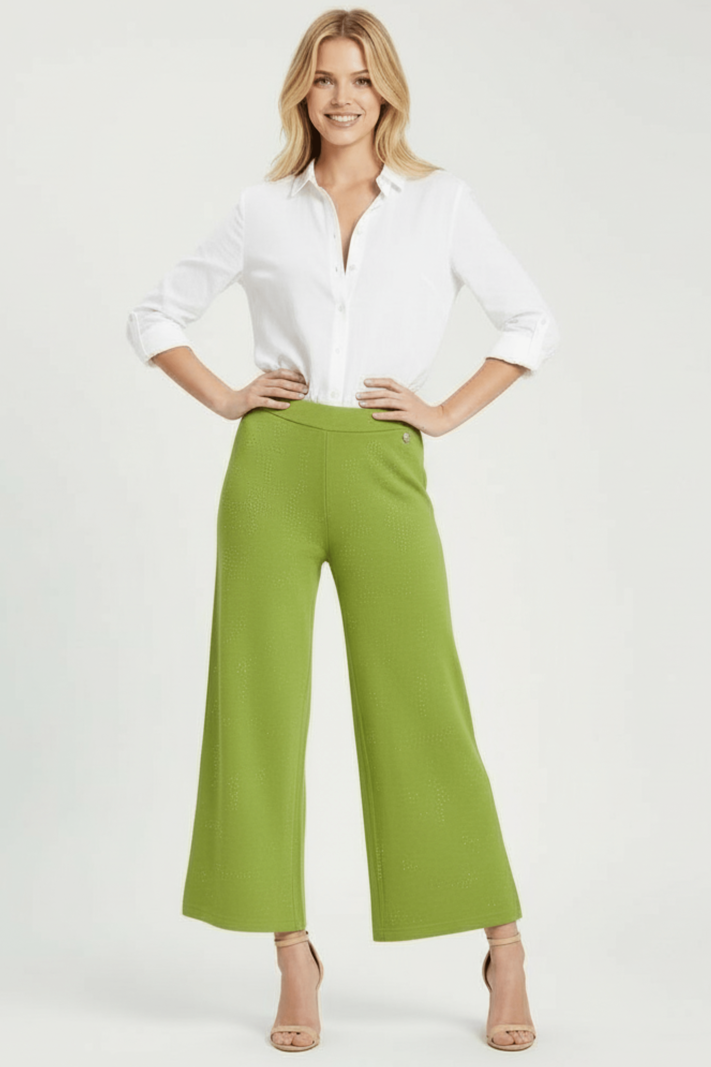 Pantalon de punto verde ancho con strass Lolitas&L - lolitasyl.com